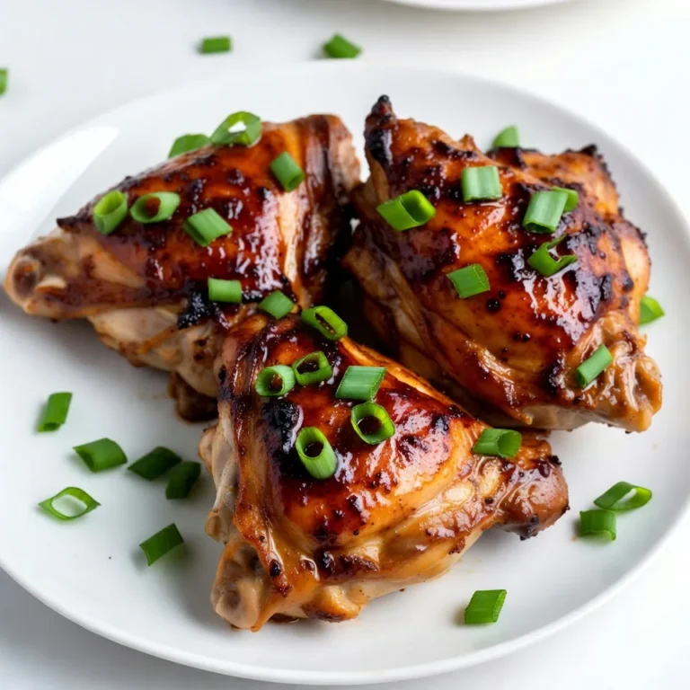 To make Brown Sugar Garlic Chicken, gather these key ingredients. This dish is simple but full of flavor. - 4 chicken thighs, bone-in and skin-on - 1/4 cup brown sugar - 4 cloves garlic, minced - 2 tablespoons soy sauce - 1 tablespoon apple cider vinegar - 1 tablespoon sesame oil - 1 teaspoon fresh ginger, grated - 1/2 teaspoon black pepper - 1/4 teaspoon red pepper flakes (optional) - 2 green onions, chopped (for garnish) Each ingredient plays a role in making the chicken juicy and flavorful. The brown sugar adds sweetness, while the garlic gives it a rich taste. Soy sauce and vinegar bring umami and tang, making this dish stand out. The sesame oil adds a nutty flavor, enhancing the overall taste. Using bone-in, skin-on chicken thighs ensures a moist and tender result. Don't skip the green onions! They add a fresh touch when sprinkled on top. Enjoy the process of gathering these ingredients. You will love how they come together for a delicious meal. {{ingredient_image_1}} To start, I whisk together the following ingredients in a medium bowl: - 1/4 cup brown sugar - 4 cloves garlic, minced - 2 tablespoons soy sauce - 1 tablespoon apple cider vinegar - 1 tablespoon sesame oil - 1 teaspoon fresh ginger, grated - 1/2 teaspoon black pepper - 1/4 teaspoon red pepper flakes (optional) Whisk until the brown sugar dissolves and the mixture blends well. Marinating the chicken is key. I recommend marinating for at least 30 minutes, but two hours is even better for deeper flavor. This time allows the chicken to soak up all the tasty goodness. Next, I preheat the oven to 400°F (200°C). I arrange the marinated chicken thighs on a baking sheet lined with parchment paper, skin side up. It’s important to reserve the marinade for later use. I bake the chicken for 30 minutes, then take it out and brush the reserved marinade over the top. This adds extra flavor and keeps the chicken moist. I return the chicken to the oven for an extra 10 to 15 minutes. I check that the skin is crispy and the internal temperature hits 165°F (75°C). After cooking, I let the chicken rest for about 5 minutes. This helps the juices stay inside, making it more tender. For presentation, I serve the chicken on a large platter and drizzle any extra sauce from the baking sheet over the top. I like to scatter chopped green onions over the chicken for a fresh touch. Pair it with steamed rice or mixed vegetables for a complete and colorful meal. For the best flavor, marinate the chicken for at least 30 minutes. If you have more time, go for 2 hours. This allows the chicken to soak up all those tasty flavors. To balance sweetness, add a bit more soy sauce. A pinch of salt can also help bring out all the flavors. If you run out of brown sugar, you can use white sugar. Mix it with a bit of molasses to mimic that rich flavor. For vinegar, apple cider is great, but you can also use rice vinegar or even balsamic vinegar. Each will give a different twist to your dish. You can cook this chicken on the stovetop if you prefer. Just sear the chicken in a hot pan until golden, then cover and cook until done. If you want a smoky flavor, use a grill. Just make sure to adjust the marinating time for best results. This dish works well with various cooking methods, so choose what you like best! Pro Tips Marinate Longer for More Flavor: For the best flavor, marinate the chicken for at least 2 hours, or even overnight. This allows the marinade to penetrate deeply into the meat, enhancing the taste. Check the Skin Crispiness: To achieve perfectly crispy skin, make sure to bake the chicken skin side up and avoid covering it with foil during cooking. This helps render the fat and allows the skin to become golden and crispy. Resting is Key: After baking, let the chicken rest for about 5 minutes before serving. This allows the juices to redistribute throughout the meat, ensuring each bite is juicy and flavorful. Customize Your Spice Level: Adjust the amount of red pepper flakes according to your heat preference. For a milder flavor, skip the flakes entirely, or for extra heat, add more! {{image_2}} For a kick, add red pepper flakes or spicy sauce. You can use sriracha or hot sauce to amp up the heat. Just mix it into your marinade. Start with a little, then taste as you go. You want spice, but not to overwhelm the sweet flavor. This adds a fun twist to your dish. To give your chicken an Asian vibe, swap soy sauce for teriyaki or hoisin sauce. These sauces add depth and sweetness. Adjust the garlic to your taste. You can also add sesame seeds for crunch. A splash of lime juice can brighten up the dish. Mixing these flavors makes it unique and tasty. Grilling brings a smoky taste that pairs well with the sweet marinade. Before grilling, let the chicken marinate for at least an hour. This boosts the flavor. For grilling, set your grill to medium heat. Cook the chicken for about 6-8 minutes on each side. Make sure to check the temperature. It should reach 165°F. Use the reserved marinade to baste the chicken while it cooks. This keeps it juicy and flavorful. To keep your brown sugar garlic chicken fresh, store it properly. First, let the chicken cool down. Then, place it in an airtight container. This helps keep out air and moisture. You can also use a resealable plastic bag. Squeeze out any extra air before sealing it tight. This will help the chicken stay juicy. When you are ready to enjoy your leftovers, reheating is key. The best way is to use the oven. Preheat it to 350°F (175°C). Place the chicken on a baking sheet. Cover it with foil to keep moisture in. Heat for about 15-20 minutes or until it's warm. You can also use a microwave. Place the chicken on a microwave-safe plate. Cover it with a damp paper towel. Heat in short bursts of 1-2 minutes until warm. This helps keep the chicken from drying out. If you want to save the chicken for later, freezing works great. You can freeze both the chicken and the marinade. First, let the chicken cool. Then, place it in a freezer-safe bag. Make sure to remove as much air as you can before sealing. For the marinade, store it in a separate container. When you're ready to use it, move the chicken to the fridge overnight to thaw. You can also thaw it in cold water for quicker results. You should marinate the chicken for at least 30 minutes. This time helps the chicken absorb all the flavors. For a richer taste, aim for 2 hours. If you have time, marinating overnight is even better. The longer you marinate, the more flavorful the chicken will be. Yes, you can use chicken breasts instead of thighs. However, chicken thighs stay moist better than breasts. If you choose breasts, adjust the cooking time. Bake them for about 25-30 minutes. Always check with a meat thermometer. The internal temperature should reach 165°F. Many sides work well with Brown Sugar Garlic Chicken. Here are some great options: - Steamed rice - Mixed vegetables - Garlic bread - Roasted potatoes - A fresh green salad These sides balance the sweet and savory flavors of the chicken. This blog covers how to make tasty Brown Sugar Garlic Chicken. You learned about the ingredients, the marinating process, and cooking steps. I shared tips to boost flavor and offered fun variations. Storing leftovers and reheating methods help you enjoy this dish later. Remember, cooking is about exploring and having fun. You can try new flavors and techniques. Enjoy making this dish your own!