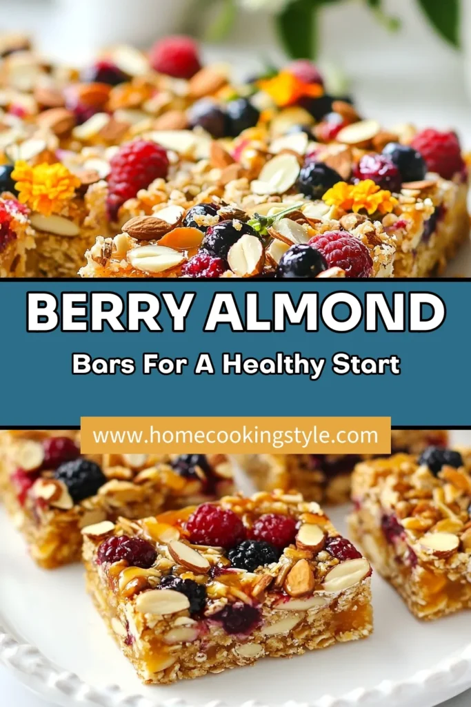 Looking for a nutritious snack? Try these delicious berry almond breakfast bars! Packed with rolled oats and almond flour, this healthy energy bars recipe is perfect for busy mornings or an afternoon pick-me-up. These homemade snack bars are easy to make and feature vibrant berries and crunchy almonds. Don't miss out on this easy berry recipe for your next snack time. Save this recipe for a delightful boost! #HealthySnacks #BerryRecipes #EnergyBars #HomemadeSnacks