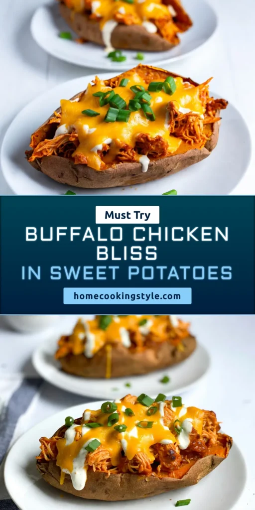 Looking for a delicious and healthy dinner option? Try these Buffalo Chicken Stuffed Sweet Potatoes! This easy stuffed sweet potatoes recipe combines tender baked sweet potatoes with shredded buffalo chicken, Greek yogurt, and gooey cheddar cheese. Perfect for a nutritious twist on your buffalo chicken dinner ideas, these sweet potatoes are sure to impress. Save this healthy buffalo chicken recipe for your next meal! #BuffaloChicken #HealthyRecipes #StuffedSweetPotatoes #EasyDinnerIdeas