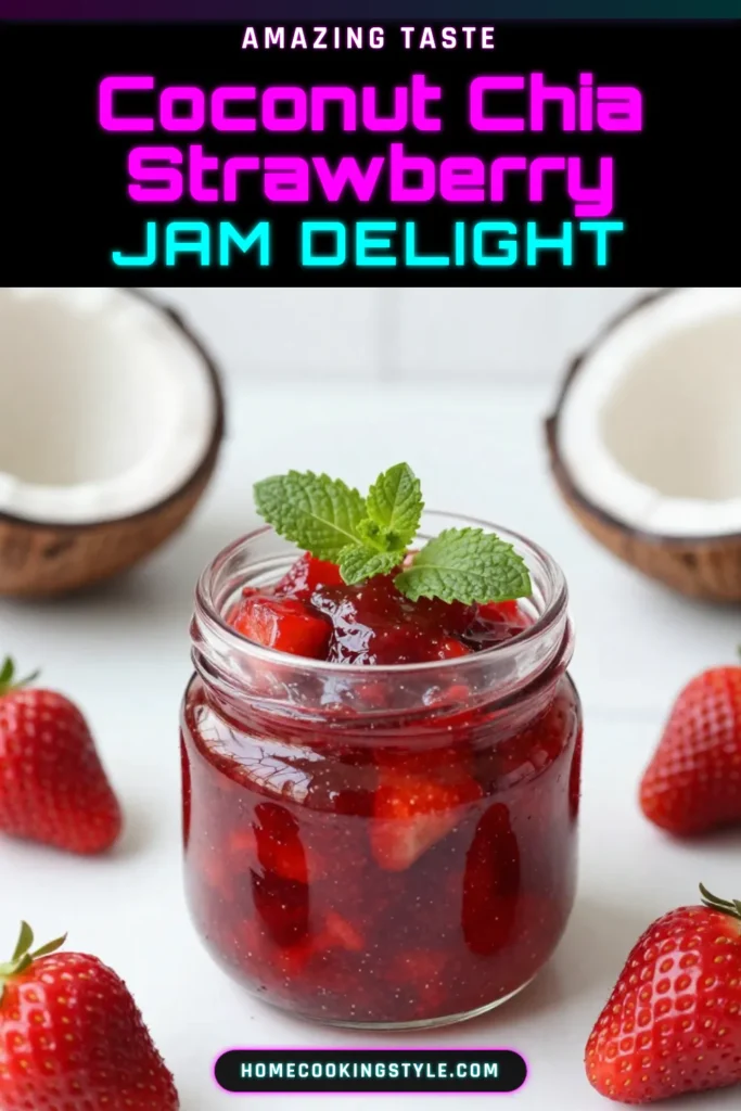 Discover the deliciously healthy Strawberry Coconut Chia Jam! This homemade chia jam recipe features fresh strawberries and creamy coconut milk, making it the perfect vegan chia seed jam for your breakfasts. Easy to make, this easy strawberry jam recipe is packed with flavor and nutrients, ideal for healthy fruit spreads. Ready to elevate your morning routine? Save this recipe now! #ChiaJam #HealthyEating #VeganRecipes #HomemadeJam