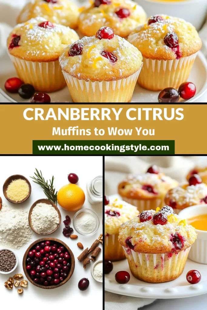 Indulge in these delicious cranberry citrus muffins, a perfect combination of tart cranberries and zesty orange. This easy muffin recipe makes healthy cranberry muffins that are ideal for breakfast or a snack. Elevate your homemade muffin recipes with this delightful treat, great for citrus flavored desserts. Bake these muffins in just 35 minutes and savor their scrumptious flavor! Save this recipe for your next baking adventure! #CranberryMuffins #HealthyBaking #CitrusDesserts #MuffinRecipes