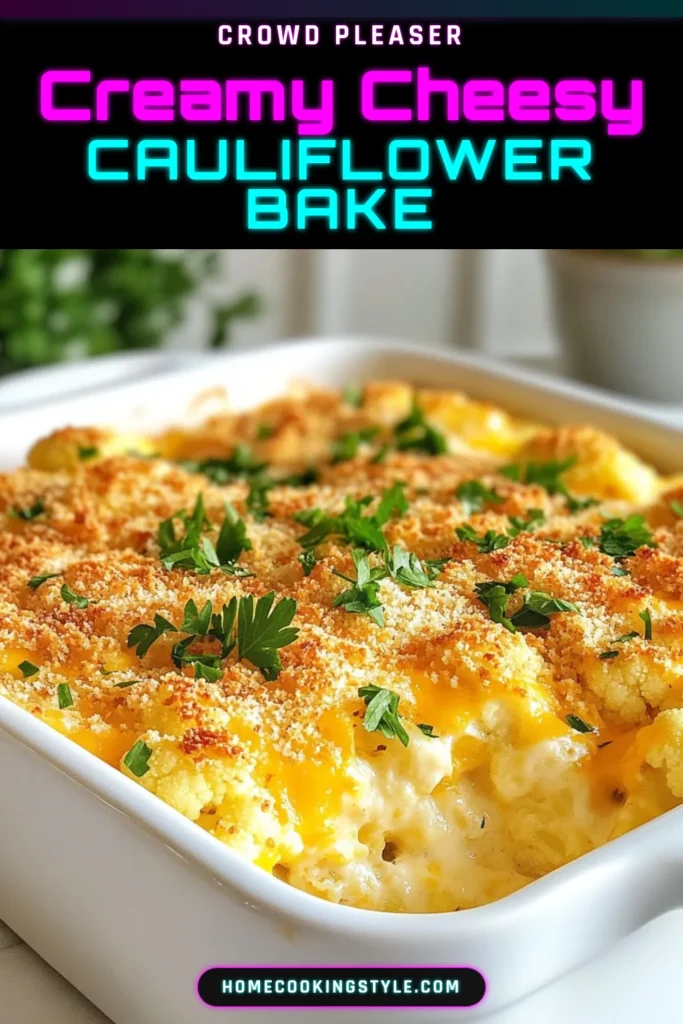 Get ready to indulge in this delicious cheesy cauliflower casserole! Easy to make, this cauliflower cheese recipe combines tender steamed cauliflower with a creamy mixture of cheese and spices, topped with a crispy breadcrumb layer. Perfect as a baked cauliflower casserole for family dinners or as a scrumptious cauliflower side dish recipe. Don’t miss out—try this creamy cauliflower bake today! Save this recipe for a cheesy delight! #cauliflowercasserole #casserolerecipes #cheesyrecipes #vegetableside