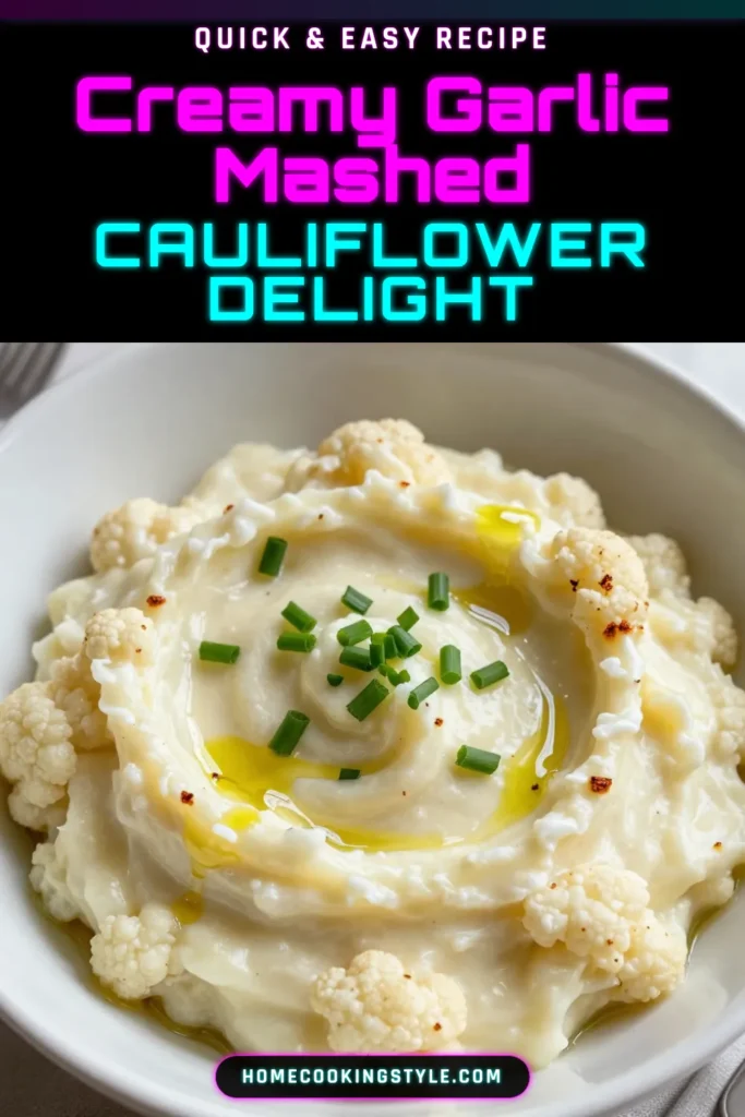 Discover the perfect side dish with this creamy roasted garlic mashed cauliflower! This healthy mashed cauliflower recipe offers a delicious roasted garlic mashed potatoes alternative that’s both dairy-free and vegan. Indulge in the rich flavors of dairy-free creamy cauliflower and impress your guests. Ready in just 60 minutes, this recipe is a must-try! Save this for your next meal! #VeganRecipes #HealthyEating #GlutenFree #CauliflowerRecipes