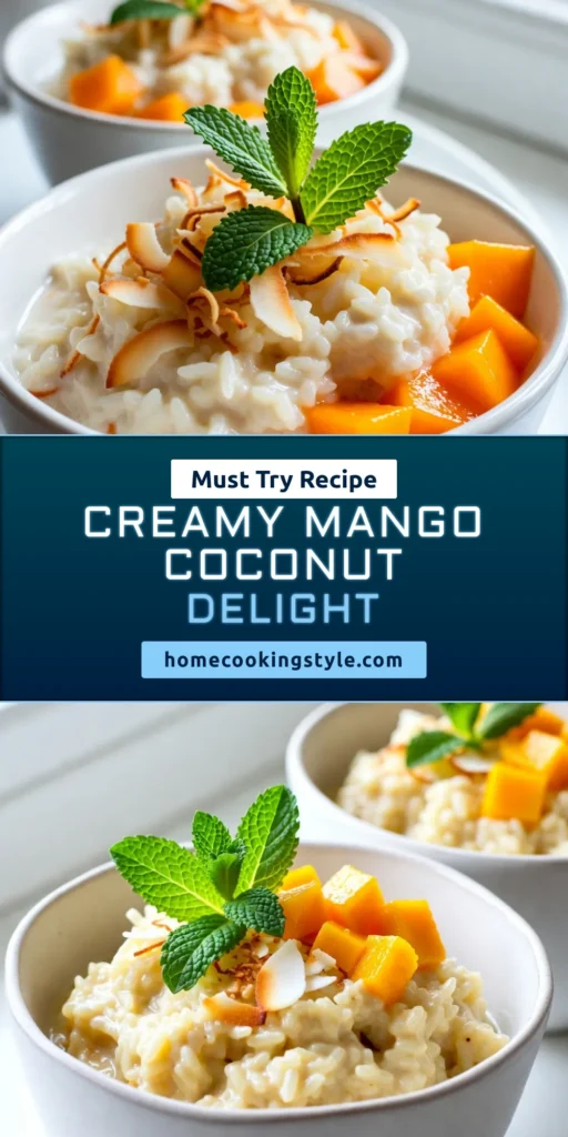 Indulge in this delightful mango coconut rice pudding, a creamy coconut dessert that transports your taste buds to paradise. This easy mango pudding recipe features Arborio rice for a rich, velvety texture. Perfect for any occasion, this tropical rice pudding is both simple and satisfying. Say goodbye to boring desserts and try this unique treat today. Save this recipe and impress your friends with something extraordinary! #MangoCoconutRicePudding #TropicalDessert #EasyRecipe #ArborioRicePudding