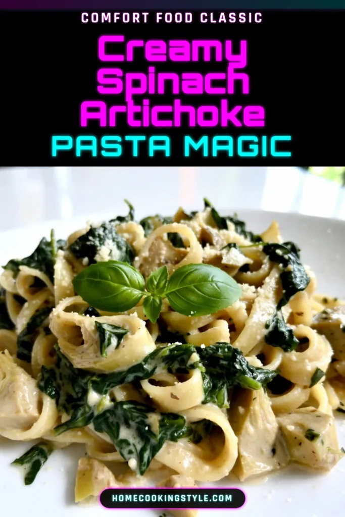 Indulge in this creamy spinach artichoke pasta that's perfect for any meal! This easy creamy pasta recipe combines fettuccine, artichokes, and fresh spinach for a delicious vegetarian pasta dish. In just 30 minutes, you can whip up this flavorful artichoke and spinach recipe that everyone will love. Don't forget to save this recipe for later! #CreamySpinachArtichokePasta #SpinachArtichokeFettuccine #EasyCreamyPastaRecipe #VegetarianPastaDishes
