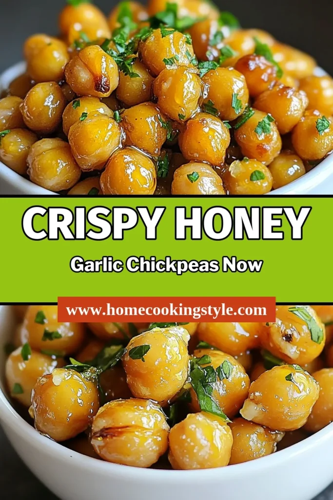 Discover the perfect balance of sweet and savory with this Honey Garlic Roasted Chickpeas recipe! These crispy chickpeas make an irresistible healthy snack idea or a delightful chickpea appetizer for any gathering. Follow our simple steps to create your own Honey Garlic Chickpeas that are sure to impress. Enjoy them warm or chilled! Save this recipe and elevate your snacking today. #HealthySnackIdeas #CrispyChickpeas #ChickpeaAppetizer #RoastedChickpeasRecipe