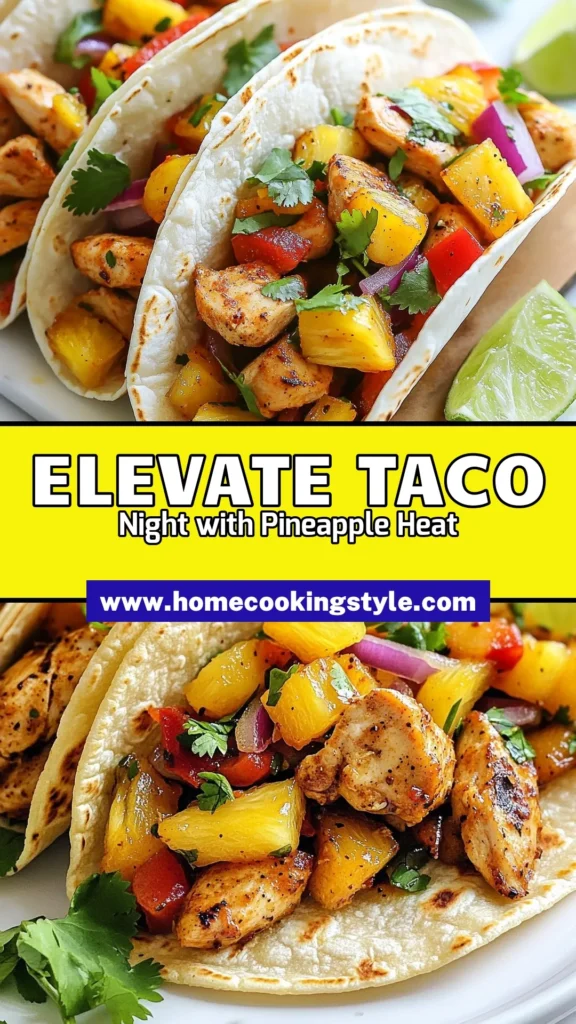 Looking for a tasty twist on taco night? Try these Spicy Pineapple Chicken Tacos! This easy taco recipe combines succulent marinated chicken with sweet pineapple for a dish that’s perfect for Taco Tuesday dinner. Perfect in just 30 minutes, it's sure to impress your family and friends. Don’t miss out on this Pineapple Chicken delight! Save this Chicken Tacos Recipe for your next cooking adventure. #SpicyPineappleChickenTacos #TacoTuesday #EasyTacoRecipe #PineappleChicken