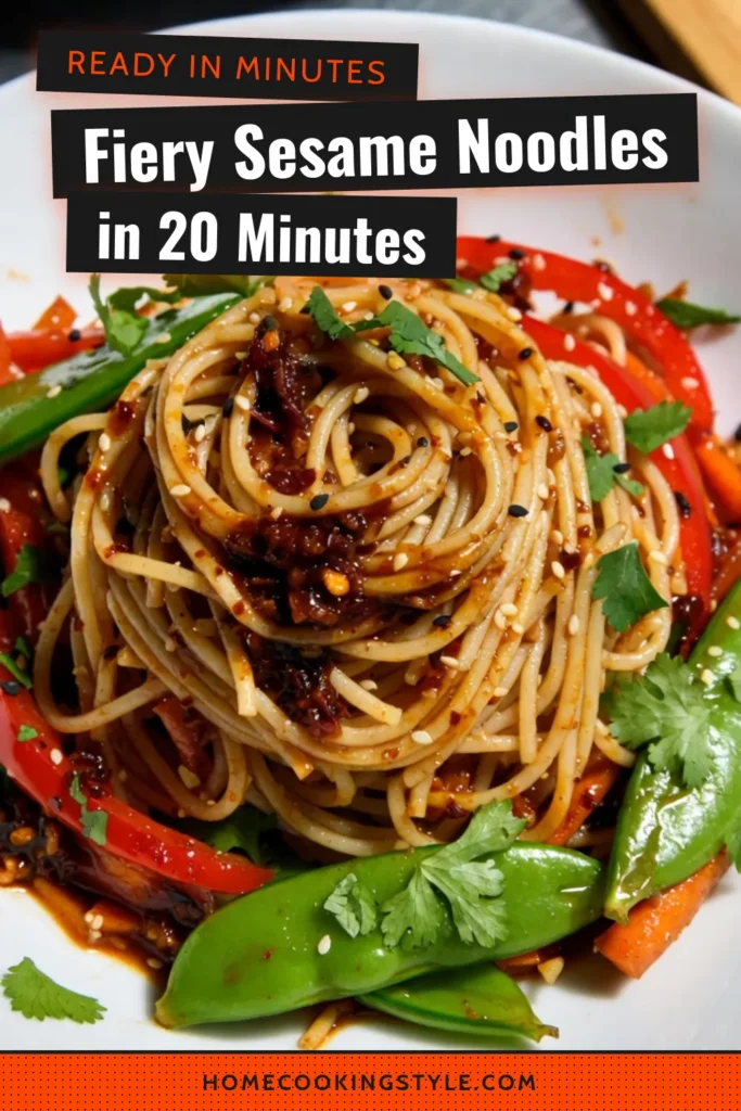 Looking for a deliciously easy meal? Try this spicy sesame noodle stir fry! Packed with colorful veggies, it's a perfect healthy vegetable stir fry that brings flavor and nutrition. This quick dinner recipe combines the boldness of spicy sesame noodles with a hint of sriracha for an irresistible noodle stir fry recipe. Whip it up in under 30 minutes and enjoy! Save this recipe for your next craving! #SpicySesameNoodles #NoodleStirFry #HealthyEating #QuickDinnerRecipes