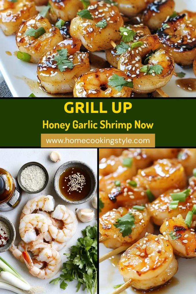 Indulge in these irresistible honey garlic shrimp skewers! This easy shrimp marinade combines honey and soy sauce for a tasty grilled shrimp with honey sauce that’s perfect for quick shrimp appetizers. Follow this simple shrimp skewers recipe and impress your guests at your next gathering. Ready in just 40 minutes, they'll love these delicious bites! Save this recipe for a fun BBQ! #HoneyGarlicShrimp #ShrimpSkewersRecipe #GrilledShrimp #QuickShrimpAppetizers