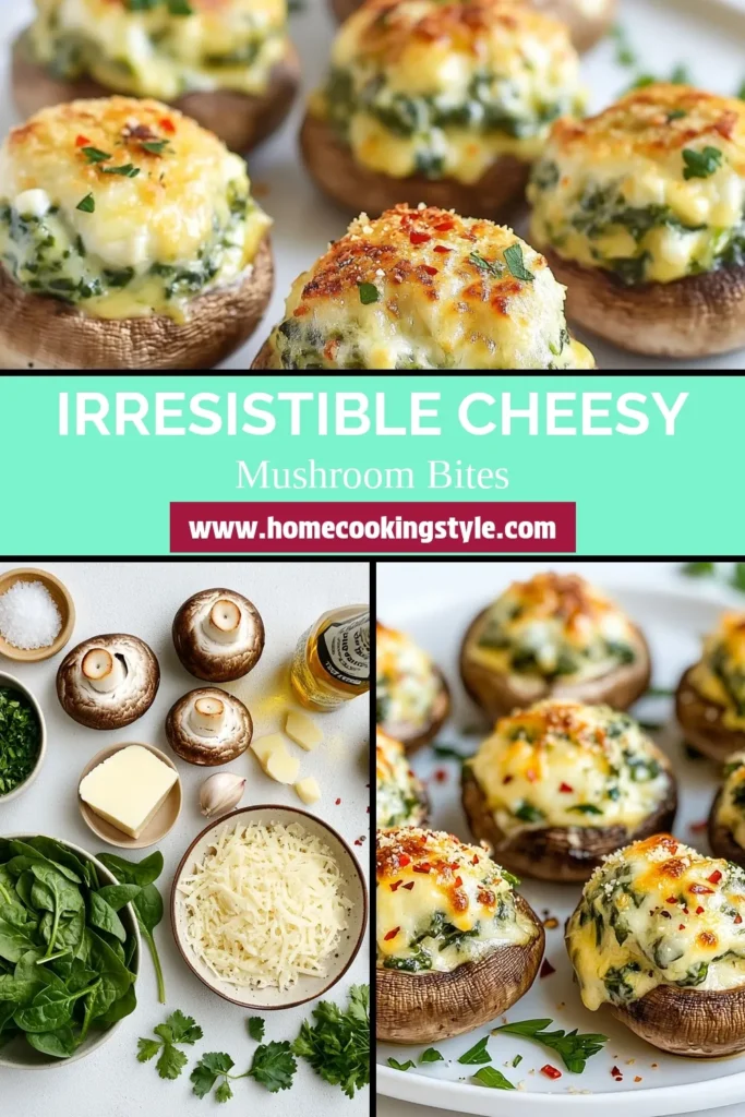 Discover the ultimate cheesy spinach stuffed mushrooms recipe perfect for your next gathering! These stuffed mushroom appetizers are not only delicious but also easy spinach recipes that anyone can make. Enjoy gluten-free mushroom snacks that will impress your guests. Bake these stuffed mushrooms for a flavorful, warm treat. Don’t just take our word for it; save this recipe now and bring joy to your next meal! #CheesySpinachStuffedMushrooms #StuffedMushroomAppetizers #EasySpinachRecipes #GlutenFreeMushroomSnacks
