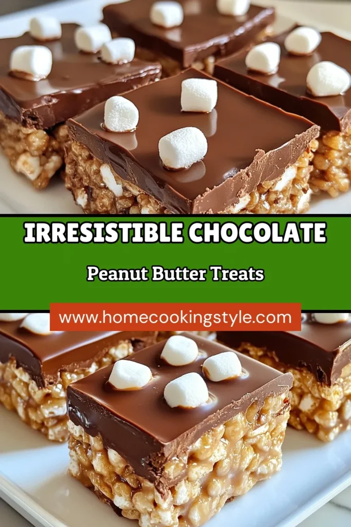 Indulge in these delicious chocolate peanut butter treats that are sure to satisfy your sweet tooth! This easy Rice Krispie dessert recipe combines creamy peanut butter and rich chocolate for a delectable no-bake snack. Perfect for kids and adults alike, these homemade peanut butter treats are simple to make and incredibly tasty. Perfect for your next gathering or as a quick dessert. Try this easy Rice Krispies bars recipe today! #ChocolatePeanutButterTreats #NoBakeSnacks #RiceKrispies #HomemadeTreats