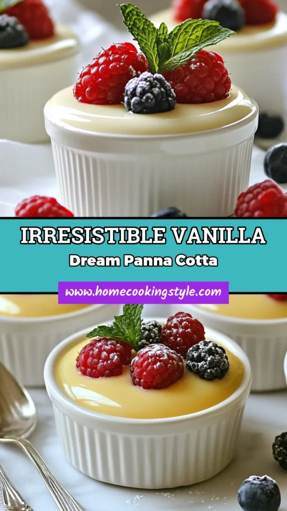 Indulge in this easy panna cotta recipe that transforms simple ingredients into a creamy vanilla dessert. This vanilla panna cotta features rich flavors and is a perfect treat for any occasion. Top it with fresh berries for a delightful panna cotta with berries experience. Impress your guests with this homemade panna cotta recipe that is as delicious as it is effortless. Save this recipe for your next dessert! #PannaCotta #VanillaDessert #DessertRecipe #EasyCooking