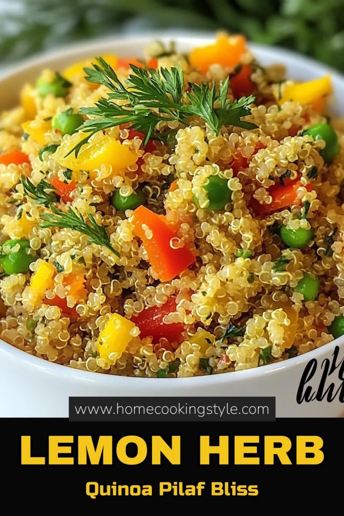 Looking for a refreshing and healthy quinoa pilaf? Try this Lemon Herb Quinoa recipe! Packed with vibrant vegetables and zesty lemon, this vegetarian side dish is perfect for any meal. Enjoy quinoa with vegetables that not only tastes amazing but is also nutritious. Serve as a light main dish or a side. Save this easy lemon quinoa salad for your next gathering and delight your guests! #HealthyQuinoa #VegetarianRecipes #QuinoaPilaf #LemonRecipes