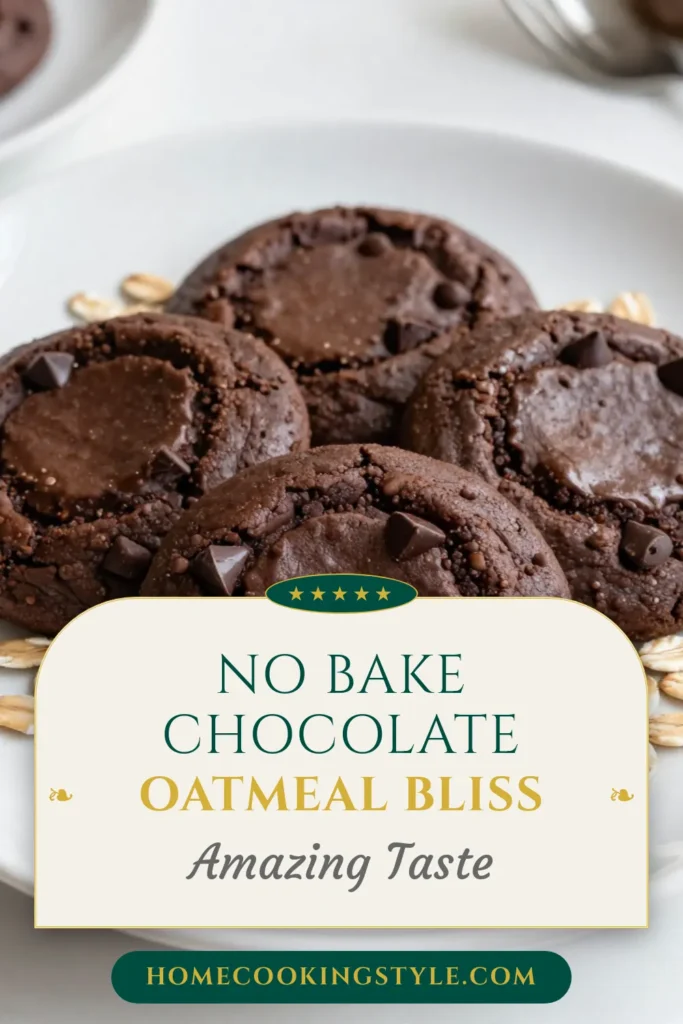 Try these delicious no-bake chocolate oatmeal cookies for a quick and easy chocolate cookie recipe that everyone will love! Made with wholesome ingredients, these healthy no-bake snacks are perfect for satisfying your sweet tooth without the fuss. In just 40 minutes, you can whip up homemade oatmeal cookies that are nutritious and delightful. Save this easy recipe and enjoy your treats today! #NoBakeCookies #HealthySnacks #ChocolateLovers #OatmealCookies