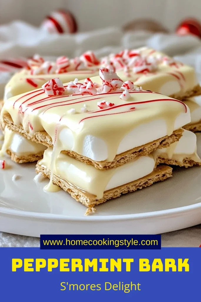 Indulge in the festive flavors of Peppermint Bark S'mores this holiday season! This easy no-bake s'mores recipe combines graham crackers, melty chocolate, and fluffy marshmallows topped with crushed peppermint candies, making it the perfect addition to your holiday treat lineup. Impress your guests with this delightful holiday dessert that's sure to become a seasonal favorite. Save this recipe for your next gathering! #PeppermintBarkSmores #HolidaySmoresRecipe #EasyPeppermintDesserts #FestiveCandyCaneTreats