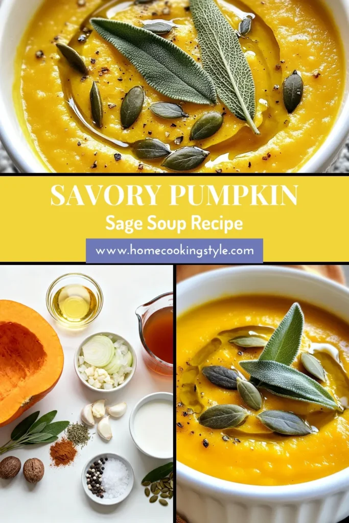 Warm up this fall with a delicious roasted pumpkin soup recipe featuring creamy pumpkin sage soup blended to perfection. This vegan pumpkin soup is packed with flavor from roasted pumpkin, garlic, and aromatic spices, making it one of the best fall soup recipes. Easy to make and perfect for cozy dinners! Save this recipe now and delight in the comforting taste of autumn. Enjoy! #PumpkinSoup #FallRecipes #VeganRecipes #SoupLovers