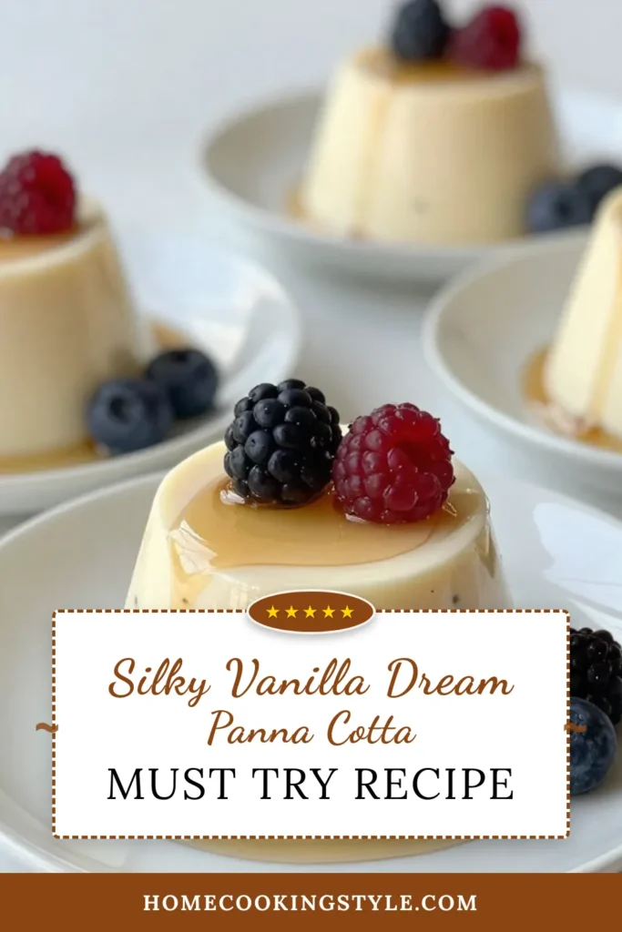 Indulge in this easy vanilla panna cotta recipe for a creamy panna cotta dessert that’s perfect for any occasion. With just a few ingredients, you can create a delightful homemade vanilla dessert that will wow your guests. Serve it with fresh berries for a stunning panna cotta with berries that looks as good as it tastes. Save this recipe for your next dinner party! #PannaCotta #DessertRecipe #VanillaDessert #CookingAtHome