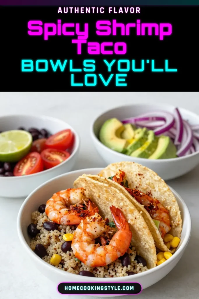 Craving a delicious and nutritious meal? Try these Fiery Shrimp Taco Bowls! This shrimp taco recipe packs a punch with perfectly spiced shrimp over a base of healthy quinoa and black beans. Easy to make, these spicy taco bowls are perfect for a weeknight dinner. Customize with avocado, tomatoes, and your favorite toppings! Discover the ultimate healthy shrimp bowls today—save this spicy taco bowl recipe for later! #ShrimpTacoRecipe #HealthyShrimpBowls #FieryShrimpTacoBowls #QuinoaShrimpTacos