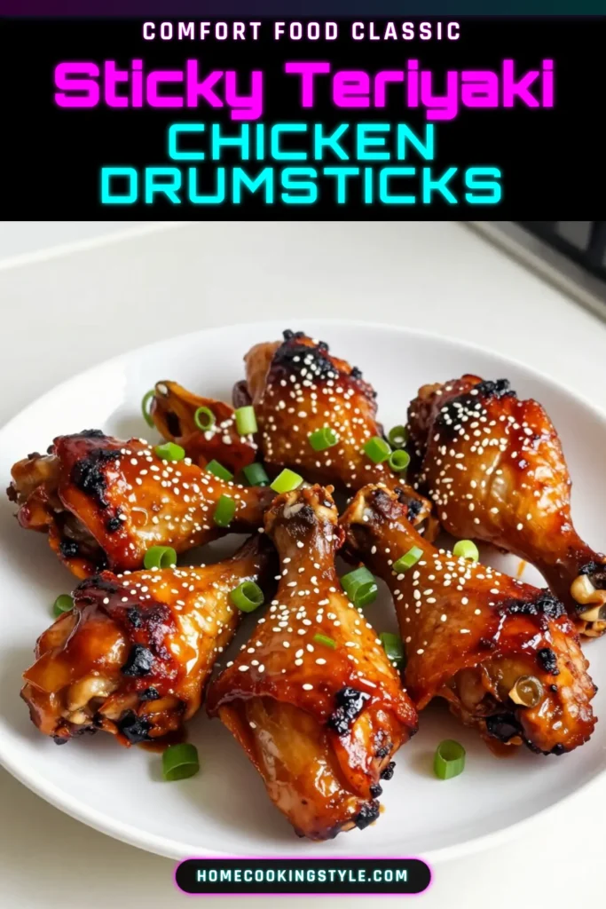 Enjoy the delicious taste of Baked Teriyaki Chicken Drumsticks with this easy teriyaki chicken recipe. This soy sauce chicken drumsticks dish combines tender baked chicken legs teriyaki marinated in a flavorful sauce made with honey, garlic, and ginger. Perfect for family dinners! Save this recipe for a quick weeknight meal that everyone will love. Try it today! #BakedTeriyakiChicken #ChickenDrumsticks #TeriyakiChicken #EasyRecipes