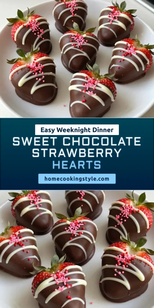 Indulge in these delightful chocolate covered strawberries shaped like hearts for the perfect romantic dessert idea! This easy chocolate dessert recipe features fresh strawberries dipped in dark chocolate and drizzled with white chocolate. Ideal for special occasions or a sweet treat at home, these chocolate dipped strawberries will impress anyone. Try this strawberry heart recipe today and make your loved ones smile! Save now! #ChocolateCoveredStrawberries #EasyChocolateDesserts #RomanticDessertIdeas #ChocolateDippedStrawberries
