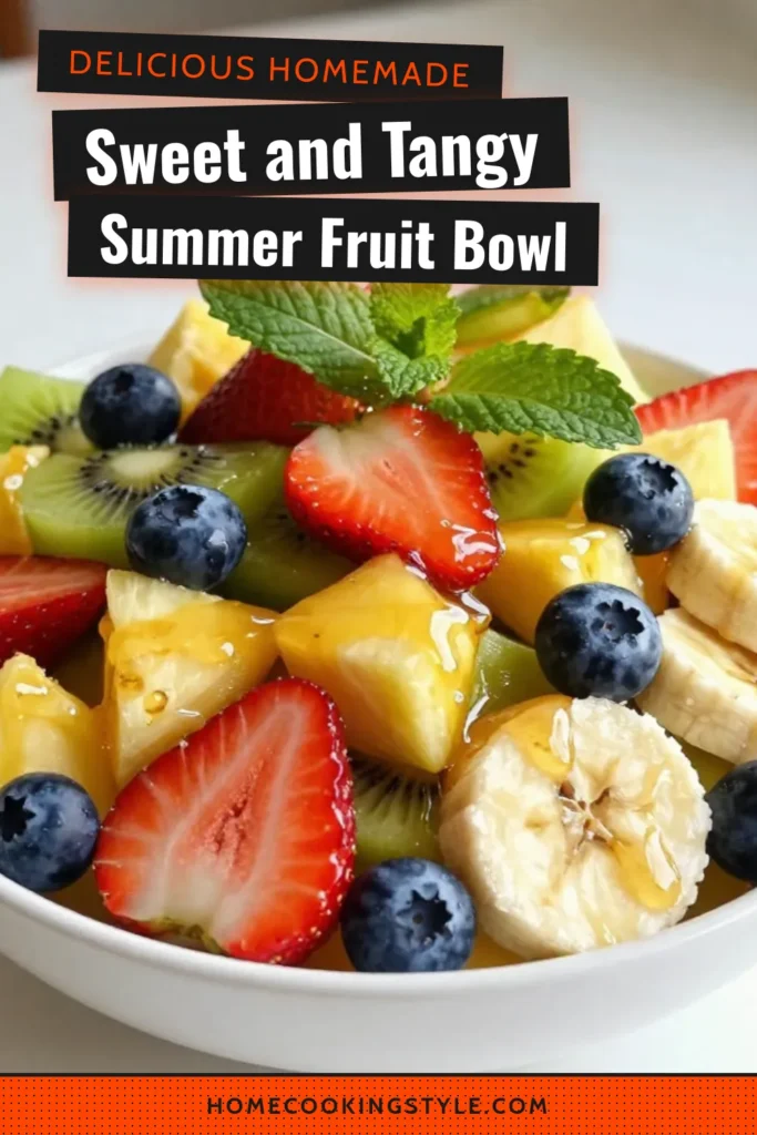 Looking for a refreshing summer salad? Try this delicious honey lime fruit salad! Made with vibrant strawberries, blueberries, pineapple, kiwi, and banana, it's the perfect tropical fruit salad recipe for a healthy and easy fruit salad with honey. Enjoy this colorful dish that’s both nutritious and satisfying. Perfect for BBQs or picnics! Save for your summer entertaining. #HoneyLimeFruitSalad #TropicalFruitSaladRecipe #HealthyFruitSalad #RefreshingSummerSalad