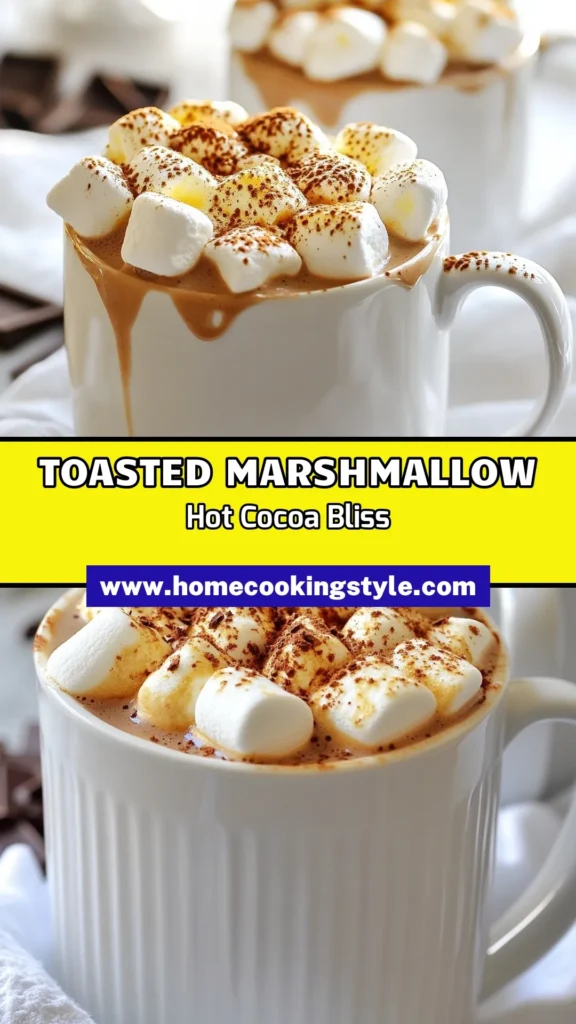 Warm up this winter with our delicious Toasted Marshmallow Hot Cocoa! This homemade hot chocolate recipe is not only quick to make but also brings a cozy, toasted marshmallow drink experience right to your home. Perfect for chilly days, this easy winter beverage will delight your taste buds. Gather your ingredients and treat yourself. Save this recipe for a delightful cozy night in! #ToastedMarshmallowHotCocoa #HotChocolateRecipe #WinterBeverage #QuickHotCocoa