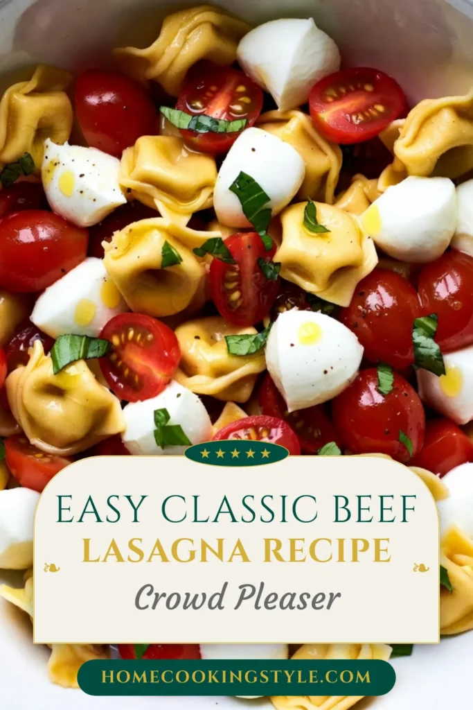 Looking for a refreshing dish? Try this delicious Tortellini Caprese Salad, a quick summer pasta salad that's perfect for warm days. Made with cheese tortellini, fresh mozzarella, cherry tomatoes, and torn basil, this pasta salad with mozzarella is both easy and flavorful. Enjoy this vibrant dish at your next picnic or BBQ! Save this easy cheese tortellini recipe for a delightful meal your friends and family will love. #TortelliniCapreseSalad #PastaSalad #FreshBasil #EasyRecipes