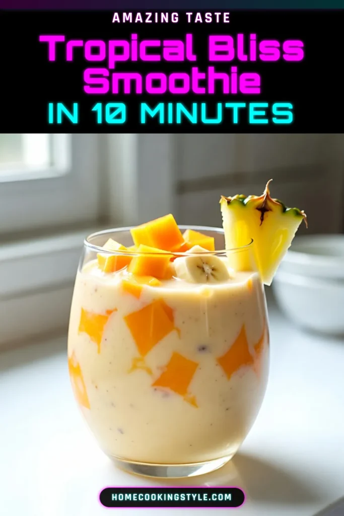 Indulge in this refreshing tropical smoothie recipe featuring a delightful pineapple mango smoothie that's perfect for any occasion. Packed with healthy ingredients, this easy smoothie recipe combines ripe mango, fresh pineapple, banana, and coconut water for a nutritious fruit smoothie experience. Enjoy the creamy texture of Greek yogurt while sipping on this delicious coconut water smoothie. Try this recipe today! #HealthySmoothie #TropicalSmoothie #SmoothieRecipes #PineappleMangoSmoothie