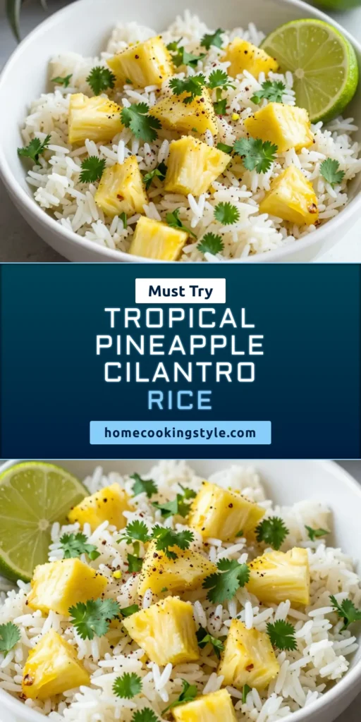 Discover the perfect tropical rice side dish with this easy recipe for Pineapple Cilantro Lime Rice. This delicious jasmine rice recipe combines fresh pineapple, vibrant cilantro, and zesty lime for a burst of flavor. Ideal for any meal, this cilantro lime rice recipe is a must-try for your next gathering. Save this easy rice with pineapple for a refreshing twist on your dinner table! #PineappleCilantroLimeRice #JasmineRiceRecipe #TropicalRice #EasyRiceRecipes