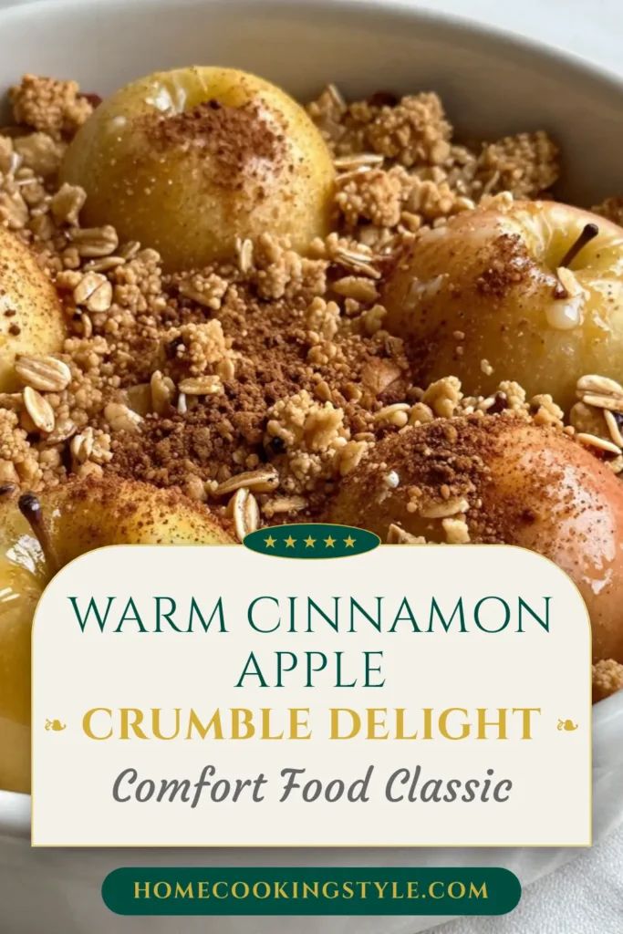 Discover the delightful Cinnamon Apple Crumble recipe, your go-to easy apple crisp dessert for fall! Made with tender baked Granny Smith apples and a homemade crumble topping, this dish is perfect for cozy evenings. With just 15 minutes of prep, you can indulge in this delicious treat that serves 8. Don't miss out on this must-try fall dessert recipe! Save it for later and bring warmth to your kitchen! #CinnamonAppleCrumble #AppleCrisp #FallDesserts #BakingRecipes