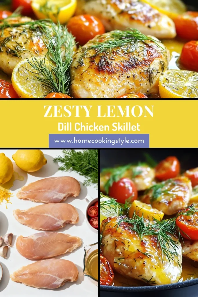 Discover the deliciousness of this Lemon Dill Chicken Skillet, the ultimate easy chicken dinner recipe for busy weeknights! This healthy chicken skillet meal takes just 30 minutes to prepare, making it perfect for a quick lemon chicken recipe. With tender chicken, bright lemon flavor, and fresh dill, this one-pan chicken with dill offers a burst of flavor in every bite. Save this recipe for your next dinner and enjoy a wholesome meal! #ChickenRecipes #HealthyEating #OnePanMeals #EasyDinnerIdeas