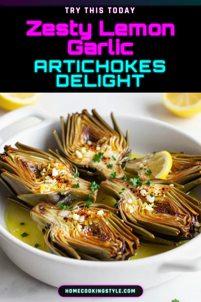 Delight your taste buds with this Lemon Garlic Roasted Artichokes recipe! Perfect as a vegan artichoke dish and a healthy artichoke appetizer, this roasted artichoke recipe features a savory blend of garlic and lemon. Impress your guests with these flavorful garlic lemon roasted vegetables that are both easy to make and satisfying. Save and try this recipe today for a delicious addition to your meal! #LemonGarlicArtichokes #HealthyAppetizer #VeganDish #RoastedVegetables