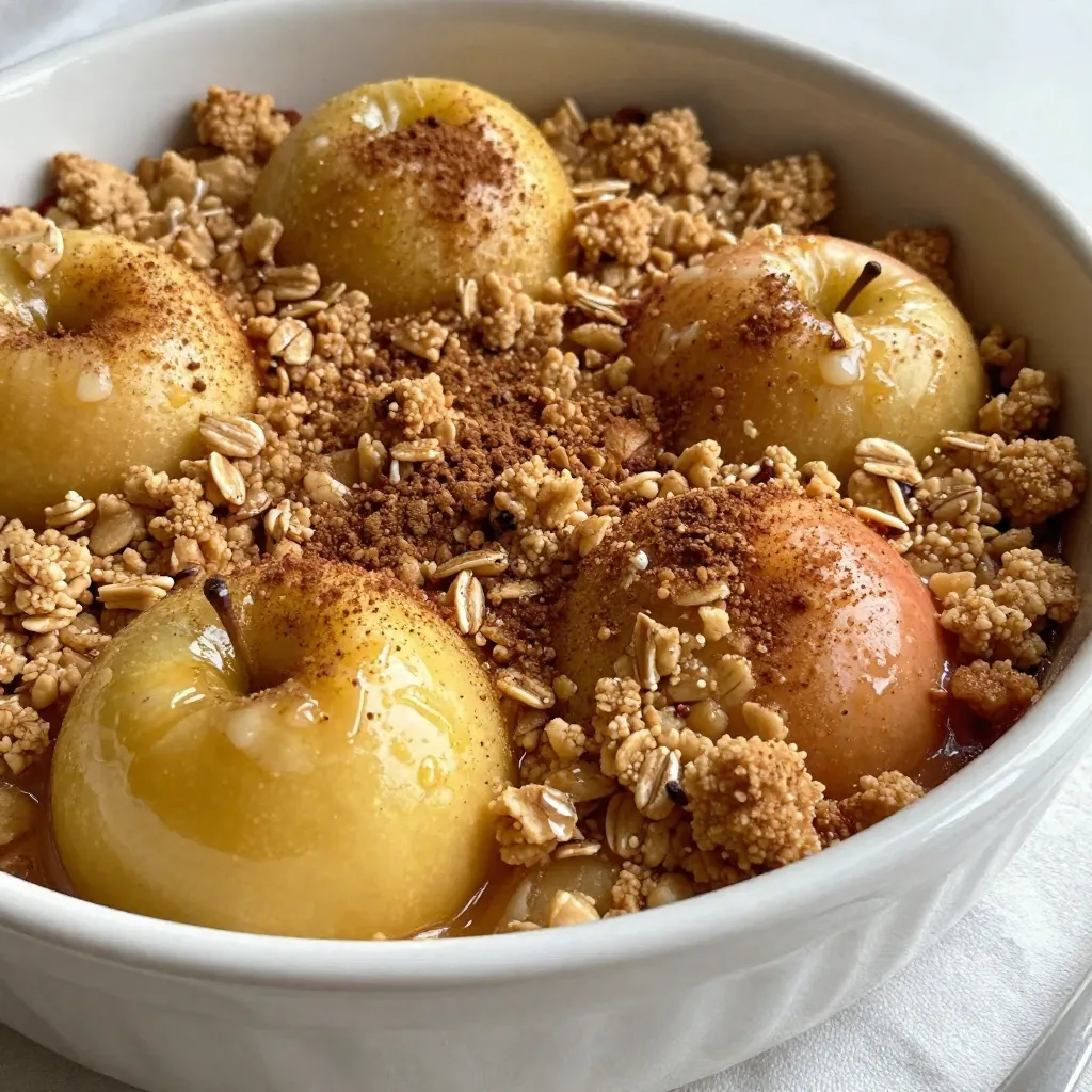 To make a delicious cinnamon apple crumble, you'll need a few key ingredients. Each one plays a role in creating that warm, cozy dessert we all love. Here’s the list of ingredients you'll need: - 4 cups of Granny Smith apples, peeled and sliced - 1 tablespoon lemon juice - 1 teaspoon ground cinnamon - ½ teaspoon nutmeg - ¾ cup brown sugar, packed - 1 cup rolled oats - ½ cup all-purpose flour - ½ cup unsalted butter, softened - 1 teaspoon vanilla extract - Pinch of salt Granny Smith apples are tart and firm. They give the crumble a nice balance of flavor. The lemon juice keeps the apples fresh and bright. Ground cinnamon and nutmeg add warmth and spice. Brown sugar adds sweetness and a bit of caramel flavor. Oats and flour help create a crunchy topping that contrasts nicely with the soft apples. The butter gives richness and helps bind the crumble together. Finally, vanilla extract adds a lovely depth to the dish. Gather these ingredients, and you’ll be on your way to making a comforting cinnamon apple crumble. This dish is perfect for sharing with friends and family. {{ingredient_image_1}} Start by washing and peeling four cups of Granny Smith apples. Slice them thinly. In a large bowl, mix the sliced apples with one tablespoon of lemon juice. This juice keeps the apples fresh. Next, add half a cup of brown sugar, one teaspoon of ground cinnamon, and half a teaspoon of nutmeg. Toss everything together until the apples are coated. The spices will give the apples a warm, comforting flavor. Once mixed, spread the apple mixture into a greased 9x13-inch baking dish. In a separate bowl, combine one cup of rolled oats, half a cup of all-purpose flour, and the remaining quarter cup of brown sugar. Add half a cup of softened unsalted butter. Use your fingers or a fork to mix until it looks like coarse crumbs. This will create that crunchy topping we love. Stir in one teaspoon of vanilla extract to add depth to the flavor. Make sure everything is well blended before moving on. Now, evenly spread the oat mixture over the apple filling in the baking dish. This will form a nice layer on top. Preheat the oven to 350°F (175°C). Bake the crumble for 30 to 35 minutes. You want the apples to be tender and the topping to turn golden brown. Keep an eye on it as it bakes. Once done, take it out and let it cool for a bit. This step is important, as it lets all the flavors settle. Serve warm for the best taste! For the best flavor, use Granny Smith apples. They are tart and firm. You can also mix in a sweeter apple, like Honeycrisp. This adds depth to the taste. A mix gives you a great balance of sweet and tart. To achieve crunchy, golden crumbs, keep your butter cold. Cut it into small pieces. Mix it with oats and flour using your fingers. This keeps the mixture light. Don’t overmix; you want some clumps. Bake until the top turns golden brown for the best texture. Serve your cinnamon apple crumble warm. A scoop of vanilla ice cream on top is perfect. The cold ice cream melts into the warm crumble. You can also sprinkle extra cinnamon for a nice touch. Enjoy it as a cozy dessert with family or friends! Pro Tips Choose the Right Apples: Use tart apples like Granny Smith for the best flavor contrast with the sweet crumble topping. Make Ahead: Prepare the apple filling and crumble topping in advance and store them separately in the fridge. Assemble and bake when ready to serve. Texture Variation: For added texture, consider mixing in chopped nuts or shredded coconut into the crumble topping. Serving Suggestions: Serve warm with a scoop of vanilla ice cream or a dollop of whipped cream for a delightful dessert experience. {{image_2}} If you want a nut-free crumble, it’s easy to adjust. You can simply skip any nuts. Instead, add more oats to the topping. This way, you keep the crunch without the nuts. Try adding seeds like pumpkin or sunflower for a new texture. They add a nice bite and flavor too. You can switch up the spices for more flavor. Besides cinnamon, consider adding ginger or allspice. A little cardamom can bring warmth. You can also mix in other fruits. Pears or berries make a tasty addition. Just keep the same amount of apples and add in the other fruit. This creates a unique twist on a classic dish. For a gluten-free version, swap the all-purpose flour. Use almond flour or a gluten-free blend. You can also use certified gluten-free oats. This ensures everyone can enjoy the dish. These changes keep the crumble tasty and satisfying without gluten. To keep your cinnamon apple crumble fresh, store it in the fridge. Use an airtight container. This will help keep moisture in and prevent it from drying out. If you use plastic wrap, make sure it is tight against the crumble. It will stay good for about 3 to 4 days. To freeze this dessert, let it cool completely first. Cut it into portions and place them in freezer-safe bags. Make sure to remove as much air as you can before sealing. When you're ready to enjoy it, thaw it in the fridge overnight. You can reheat it in the oven at 350°F for about 15-20 minutes. Cinnamon apple crumble can last in the fridge for 3 to 4 days. If frozen, it can last for up to 3 months. Always check for any signs of spoilage before eating. If it smells off or shows signs of freezer burn, it’s best to toss it. Enjoy your delicious treat while it's fresh! Yes, you can use different apples. While Granny Smith apples are tart and firm, other apples work too. Try Honeycrisp for sweetness or Braeburn for a balance of sweet and tart. Fuji apples add extra sweetness, while Jonagold has a nice blend of flavors. Just remember, the apple should hold its shape when baked. To make a vegan cinnamon apple crumble, swap the butter for a plant-based alternative. Use coconut oil or vegan butter. For the brown sugar, check if it's vegan, as some types are processed with bone char. You can also replace any dairy toppings with vegan ice cream. The flavor remains delicious! To reheat your leftover cinnamon apple crumble, use an oven. Preheat it to 350°F (175°C). Place the crumble in an oven-safe dish. Cover it with foil to keep moisture. Heat for about 15-20 minutes. This keeps the topping crisp and the apples warm. You can also use a microwave, but it may make the topping soft. Enjoying a cinnamon apple crumble is so simple with the right steps and tips. We covered all the key ingredients, from Granny Smith apples to oats and spices. You learned how to prep, bake, and even store your crumble. With variations and serving ideas, you can make it your own. Remember, the right apples and crunchy topping matter. Try different flavors or baking methods to suit your taste. Extend its shelf life by storing it well. Now, you are ready to enjoy this comforting dessert any time!