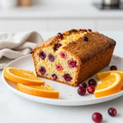 - 2 cups all-purpose flour - 1 cup granulated sugar - 1/2 teaspoon baking soda - 1 teaspoon baking powder - 1/4 teaspoon salt - 1/2 cup unsalted butter, softened - 2 large eggs - 1 cup fresh cranberries, chopped - Zest of 1 orange - 1/2 cup freshly squeezed orange juice - 1 teaspoon vanilla extract - 1 teaspoon cinnamon - Optional: 1/2 cup chopped walnuts or pecans Gathering the right ingredients is key to making a great cranberry orange breakfast loaf. Each item plays a role in the taste and texture of the loaf. The all-purpose flour forms the base, while sugar sweetens without overpowering the dish. Baking soda and baking powder help it rise nicely. Salt enhances the flavors, and butter adds richness. Eggs bind everything together. Fresh cranberries are the star of this recipe. Their tartness contrasts beautifully with the sweet orange juice and zest. I love using both for a bright flavor. The vanilla extract adds depth, while cinnamon adds warmth. If you like nuts, walnuts or pecans add a satisfying crunch. - Gluten-free flour options: You can use a gluten-free blend for a gluten-free loaf. - Sugar alternatives: Coconut sugar or honey can replace granulated sugar. - Dairy-free butter alternatives: Use vegan butter or coconut oil instead of unsalted butter. These substitutions make the recipe more versatile. You can still enjoy this delicious loaf, even with dietary needs. The flavors will change slightly, but it will still taste great. - Overview of calories per slice: Each slice has about 200 calories. - Breakdown of key nutrients: This loaf provides fiber from cranberries and healthy fats from nuts. Knowing the nutritional info helps you enjoy this treat mindfully. It's a tasty way to start your day with some good nutrients. {{ingredient_image_1}} 1. Preheat your oven to 350°F (175°C). Grease a 9x5-inch loaf pan. 2. In a medium bowl, whisk the dry ingredients. This includes flour, baking soda, baking powder, salt, and cinnamon. Set this aside for later. 1. In a large bowl, cream together the softened butter and granulated sugar. Mix for about 3-4 minutes until it feels light and fluffy. 2. Add the eggs one at a time. Make sure to mix well after each egg. This helps blend them fully into the batter. 3. Stir in the orange zest and orange juice. Add the vanilla extract and mix until everything is combined. 1. Gradually mix the dry ingredients into the wet ingredients. Do this just until combined. Be careful not to overmix; this keeps the loaf light and airy. 2. Fold in the chopped cranberries. If you want, add nuts for extra crunch. 3. Pour the batter into the prepared loaf pan. Smooth the top with a spatula. 4. Bake in the oven for 55-65 minutes. Check for doneness by inserting a toothpick into the center. It should come out clean. Enjoy your warm and flavorful cranberry orange breakfast loaf! To ensure a moist loaf, use fresh cranberries. Their juice adds great moisture. Also, don’t bake too long. Check with a toothpick around 55 minutes. If it comes out clean, it's ready. Avoiding overmixing is key. Mix the wet and dry ingredients just until combined. Overmixing can make the loaf tough. Gently fold in the cranberries and nuts. This keeps the loaf light and tender. Slice the loaf with a sharp knife for clean edges. Serve the slices on a wooden board for a rustic look. Garnish with whole cranberries and thin orange slices. This adds color and makes it appealing. Pair this loaf with tea or coffee for a perfect breakfast. The bright flavors complement warm drinks well. It's great for family brunches or holiday gatherings. This loaf can also be a sweet snack. Pro Tips Use Fresh Cranberries: Fresh cranberries provide a tart flavor that pairs perfectly with the sweetness of the loaf. Frozen cranberries can be used, but make sure to thaw and drain them first to avoid excess moisture. Don’t Overmix: When combining the wet and dry ingredients, mix just until incorporated. Overmixing can lead to a dense loaf, so be gentle! Add a Glaze: For an extra touch of sweetness, consider drizzling a simple orange glaze over the cooled loaf. Mix powdered sugar with a bit of orange juice until smooth. Store Properly: To keep your loaf fresh, wrap it tightly in plastic wrap and store it at room temperature for up to three days. For longer storage, freeze slices in an airtight container. {{image_2}} You can easily change the flavor of your cranberry orange breakfast loaf. One fun way is to add chocolate chips. The sweet chocolate pairs well with the tart cranberries. You can use dark, milk, or even white chocolate. It adds a nice twist to the loaf. Another option is to incorporate spices like nutmeg or ginger. Nutmeg gives a warm, cozy flavor. Ginger adds a zing that brightens the loaf. Both spices work well with the orange and cranberry mix. If you want to make this loaf vegan, you can swap the eggs for flaxseed meal. Use 1 tablespoon of flaxseed meal mixed with 2.5 tablespoons of water for each egg. You can also replace the butter with coconut oil or vegan butter. This keeps the loaf moist and tasty. For low-sugar or low-carb options, consider using a sugar substitute. Products like erythritol or stevia can work well. You can also use almond flour instead of regular flour for a low-carb version. Just keep in mind that the texture may change a bit. You can change the fruits in this loaf based on the season. In summer, try using fresh blueberries or strawberries. They add a sweet and fruity flavor. In fall, consider adding sliced apples or pears for a seasonal touch. For special occasions, you might want to create celebratory versions of this loaf. You can add festive spices like clove or allspice for holidays. Decorating with icing or sprinkles can also make it more festive. You can store the cranberry orange breakfast loaf at room temperature. Wrap it in plastic wrap or place it in an airtight container. This keeps it moist and fresh. It’s best to eat it within three days for optimal flavor. If you want to keep the loaf longer, freezing is a great option. Slice the loaf before freezing. Wrap each slice in plastic wrap and then foil. Place the slices in a freezer bag to avoid freezer burn. You can freeze it for up to three months. To thaw and reheat, take a slice out of the freezer. Unwrap it and place it on a plate. Let it sit at room temperature for about 30 minutes. If you want it warm, pop it in the microwave for about 10 seconds. You can also toast it lightly for a crisp texture. The best time to enjoy this loaf is within a week. After that, the flavor may start to fade. If you see any signs of mold, it’s best to discard it. Enjoy this warm and flavorful treat while it’s fresh for the best taste! How can I tell when the loaf is done baking? You can check if the loaf is done by inserting a toothpick into the center. If it comes out clean, the loaf is ready. You can also gently press the top. If it springs back, it's done. Can I use dried cranberries instead? Yes, you can use dried cranberries. They will add sweetness, but the loaf may not be as tart. If you use dried cranberries, soak them in warm water for 10 minutes to soften. What can I substitute for eggs in the recipe? You can use applesauce or mashed banana as an egg substitute. Use 1/4 cup of either for each egg. This keeps the loaf moist and adds a hint of flavor. How to adjust for high altitude? At high altitude, reduce sugar by 1-2 tablespoons. Increase the liquid by 1-2 tablespoons and add an extra egg. This helps the loaf rise and stay moist. Can this be made in a mini loaf pan? Yes, you can use a mini loaf pan. Divide the batter into two mini pans. Bake for about 30-40 minutes or until a toothpick comes out clean. What flavors pair well with cranberry orange loaf? Cranberry orange loaf pairs well with cream cheese or butter. You can also serve it with a cup of coffee or tea. A sprinkle of cinnamon on top adds extra warmth. Can I serve it as a dessert? Absolutely! This loaf works great as a dessert. Serve it warm with a scoop of vanilla ice cream or a drizzle of honey for a sweet touch. This blog post covered the essentials to make a tasty cranberry orange loaf. We discussed the key ingredients, helpful tips, and variations to try. You can enjoy this loaf in many ways and easily adapt it to fit your needs. Whether you're baking for yourself or a crowd, this recipe offers great flavor and fun. Don't hesitate to experiment with flavors or substitutions. Happy baking, and enjoy your delicious creation!