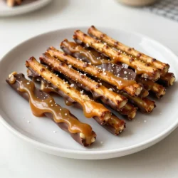 To make Salted Caramel Pretzel Bark, you need: - 2 cups pretzel sticks - 1 cup semi-sweet chocolate chips - 1 cup caramel candies (wrapped) - 2 tablespoons heavy cream - Sea salt, to taste - 1/2 cup chopped nuts (optional, like pecans or almonds) These ingredients create a perfect mix of sweet and salty. The pretzels add crunch, while the caramel brings rich flavor. The chocolate ties it all together, making each bite a delight. You can swap some ingredients if needed. For pretzel sticks, try using pretzel crisps or squares. They both work well and give a different texture. If you want a sweeter touch, use milk chocolate chips instead of semi-sweet. For caramel, you can use homemade caramel sauce if you prefer. Just make sure it’s thick enough to coat the pretzels well. If you're avoiding cream, try coconut cream for a dairy-free option. Feel free to customize your bark! Adding nuts like pecans or almonds gives extra crunch and flavor. You can also mix in crushed candy like M&Ms or toffee bits for a fun twist. Even a sprinkle of chopped sea salt on top makes the treat more exciting. Get creative with your add-ins to suit your taste! {{ingredient_image_1}} First, preheat your oven to 350°F (175°C). This step warms the oven for the baking. Next, grab a baking sheet and line it with parchment paper. This paper keeps the bark from sticking. Spread 2 cups of pretzel sticks evenly on the sheet. Make sure the pretzels form a single layer. This helps them bake evenly. In a saucepan, add 1 cup of caramel candies and 2 tablespoons of heavy cream. Heat the mixture over low heat. Stir it often until it becomes smooth. This can take a few minutes. Be careful not to burn the mixture. Once smooth, remove it from the heat. Drizzle the melted caramel over the pretzels. Make sure to coat them well. Now, it’s time to melt the chocolate. In a microwave-safe bowl, add 1 cup of semi-sweet chocolate chips. Heat the chocolate in 30-second bursts. Stir it after each burst until it is fully melted. Once melted, pour the chocolate over the pretzel and caramel mixture. Use a spatula to spread it evenly. Sprinkle sea salt on top to taste. If you want, add 1/2 cup of chopped nuts. Let the bark cool at room temperature or refrigerate it until set, which takes about 30 minutes. After it's set, break the bark into pieces. Enjoy your sweet treat! To get the right caramel, use low heat. This helps avoid burning. Stir it often to keep it smooth. Add the heavy cream slowly. This makes the caramel creamy and easy to drizzle. If your caramel is too thick, add more cream. If it's too thin, cook it a bit longer. Melt the chocolate in short bursts. Heat it for 30 seconds, then stir. This helps it melt evenly. Pour the chocolate over the cooled caramel layer. Use a spatula to spread it out. Make sure every piece gets chocolate. This gives you a nice, balanced flavor. Store the bark in an airtight container. This keeps it fresh and crunchy. You can keep it at room temperature. If you live in a warm place, store it in the fridge. For serving, break it into pieces. You can share it with friends or enjoy it alone! Pro Tips Use Fresh Caramels: For the best flavor and texture, opt for fresh caramel candies. They melt better and provide a creamier consistency. Don’t Overbake: Keep an eye on the pretzel and caramel mixture while baking. Overbaking can cause the caramel to harden too much. Experiment with Toppings: Feel free to get creative with toppings! Try adding crushed pretzels, sprinkles, or different types of nuts for added crunch and flavor. Store Properly: To maintain freshness, store the bark in an airtight container at room temperature for up to a week or in the refrigerator for longer shelf life. {{image_2}} You can make your salted caramel pretzel bark even better by using different chocolates. Instead of semi-sweet chocolate, try dark chocolate for a richer taste. White chocolate adds a sweet and creamy flavor that pairs well with salty pretzels. You can even mix chocolates! Use half semi-sweet and half white chocolate for a fun twist. This mix creates depth and keeps things exciting. Think about mixing up the pretzels you use. You can try whole grain pretzels for a nutty flavor. Chocolate-covered pretzels can add sweetness and crunch. For a spicy kick, use pretzel sticks with a hint of seasoning. The flavor combinations are endless! You can even add toppings like crushed candy or sprinkles before the bark sets. This makes your bark unique and fun. You can easily adjust this recipe for dietary needs. For gluten-free bark, use gluten-free pretzels. Many brands make great options that taste just as good. If you want a vegan treat, swap the caramel candies for a vegan version. Use coconut cream to melt instead of heavy cream. Dark chocolate is often dairy-free, so choose that for the vegan option. This way, everyone can enjoy salted caramel pretzel bark! To keep your salted caramel pretzel bark fresh, store it in an airtight container. Use parchment paper between layers to prevent sticking. Avoid moisture to keep the bark crisp. Place the container in a cool, dry place, away from direct sunlight. When stored properly, salted caramel pretzel bark lasts about two weeks. If you notice any signs of moisture or a change in texture, it’s best to discard it. For the best taste and texture, enjoy it within the first week. You can freeze salted caramel pretzel bark for longer storage. Wrap it tightly in plastic wrap, then place it in a freezer-safe bag. When you’re ready to eat it, thaw the bark in the fridge overnight. Avoid microwaving to keep the bark from getting soft. Enjoy the crunch at its best! Salted caramel pretzel bark is a sweet treat made with pretzels, caramel, and chocolate. The crunch of the pretzels pairs perfectly with the smooth, rich caramel. A sprinkle of sea salt adds a burst of flavor. Each bite offers a mix of sweet and salty that makes it hard to resist. Yes, you can make salted caramel pretzel bark ahead of time. It stays fresh for several days when stored correctly. Just keep it in an airtight container at room temperature. You can also refrigerate it for longer storage. If you want to serve it later, allow it to come to room temperature before serving. If your caramel turns out gritty, it may be due to sugar crystals. To fix this, add a bit of water to the mixture and heat it again slowly. Stir it gently until the sugar dissolves. You can also add a splash of cream or butter to help smooth it out. Avoid stirring too much while cooking to prevent crystallization. You can find ready-made salted caramel pretzel bark at specialty candy shops, gourmet stores, or online retailers. Many bakeries also sell their own versions. Before purchasing, read the ingredients to ensure it meets your taste and dietary needs. This guide covered ingredients, tips, and variations for making salted caramel pretzel bark. You learned about ingredient swaps and fun add-ins. I also shared detailed steps and storage tips. In my view, this treat is simple and fun. You can customize it to fit your tastes. Make it your own by trying new flavors or toppings. Enjoy the sweet and salty mix of this bark!