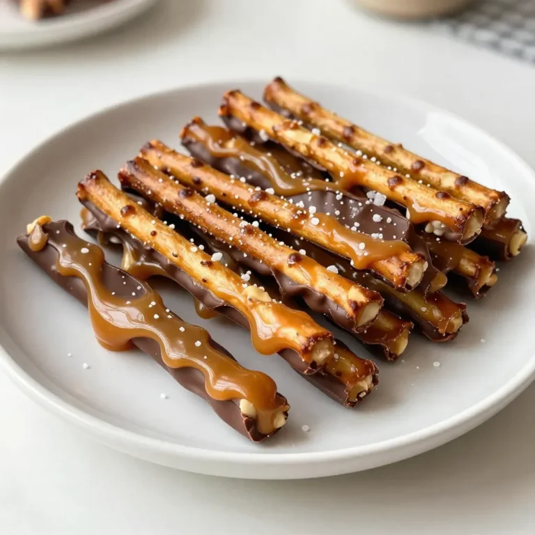 To make Salted Caramel Pretzel Bark, you need: - 2 cups pretzel sticks - 1 cup semi-sweet chocolate chips - 1 cup caramel candies (wrapped) - 2 tablespoons heavy cream - Sea salt, to taste - 1/2 cup chopped nuts (optional, like pecans or almonds) These ingredients create a perfect mix of sweet and salty. The pretzels add crunch, while the caramel brings rich flavor. The chocolate ties it all together, making each bite a delight. You can swap some ingredients if needed. For pretzel sticks, try using pretzel crisps or squares. They both work well and give a different texture. If you want a sweeter touch, use milk chocolate chips instead of semi-sweet. For caramel, you can use homemade caramel sauce if you prefer. Just make sure it’s thick enough to coat the pretzels well. If you're avoiding cream, try coconut cream for a dairy-free option. Feel free to customize your bark! Adding nuts like pecans or almonds gives extra crunch and flavor. You can also mix in crushed candy like M&Ms or toffee bits for a fun twist. Even a sprinkle of chopped sea salt on top makes the treat more exciting. Get creative with your add-ins to suit your taste! {{ingredient_image_1}} First, preheat your oven to 350°F (175°C). This step warms the oven for the baking. Next, grab a baking sheet and line it with parchment paper. This paper keeps the bark from sticking. Spread 2 cups of pretzel sticks evenly on the sheet. Make sure the pretzels form a single layer. This helps them bake evenly. In a saucepan, add 1 cup of caramel candies and 2 tablespoons of heavy cream. Heat the mixture over low heat. Stir it often until it becomes smooth. This can take a few minutes. Be careful not to burn the mixture. Once smooth, remove it from the heat. Drizzle the melted caramel over the pretzels. Make sure to coat them well. Now, it’s time to melt the chocolate. In a microwave-safe bowl, add 1 cup of semi-sweet chocolate chips. Heat the chocolate in 30-second bursts. Stir it after each burst until it is fully melted. Once melted, pour the chocolate over the pretzel and caramel mixture. Use a spatula to spread it evenly. Sprinkle sea salt on top to taste. If you want, add 1/2 cup of chopped nuts. Let the bark cool at room temperature or refrigerate it until set, which takes about 30 minutes. After it's set, break the bark into pieces. Enjoy your sweet treat! To get the right caramel, use low heat. This helps avoid burning. Stir it often to keep it smooth. Add the heavy cream slowly. This makes the caramel creamy and easy to drizzle. If your caramel is too thick, add more cream. If it's too thin, cook it a bit longer. Melt the chocolate in short bursts. Heat it for 30 seconds, then stir. This helps it melt evenly. Pour the chocolate over the cooled caramel layer. Use a spatula to spread it out. Make sure every piece gets chocolate. This gives you a nice, balanced flavor. Store the bark in an airtight container. This keeps it fresh and crunchy. You can keep it at room temperature. If you live in a warm place, store it in the fridge. For serving, break it into pieces. You can share it with friends or enjoy it alone! Pro Tips Use Fresh Caramels: For the best flavor and texture, opt for fresh caramel candies. They melt better and provide a creamier consistency. Don’t Overbake: Keep an eye on the pretzel and caramel mixture while baking. Overbaking can cause the caramel to harden too much. Experiment with Toppings: Feel free to get creative with toppings! Try adding crushed pretzels, sprinkles, or different types of nuts for added crunch and flavor. Store Properly: To maintain freshness, store the bark in an airtight container at room temperature for up to a week or in the refrigerator for longer shelf life. {{image_2}} You can make your salted caramel pretzel bark even better by using different chocolates. Instead of semi-sweet chocolate, try dark chocolate for a richer taste. White chocolate adds a sweet and creamy flavor that pairs well with salty pretzels. You can even mix chocolates! Use half semi-sweet and half white chocolate for a fun twist. This mix creates depth and keeps things exciting. Think about mixing up the pretzels you use. You can try whole grain pretzels for a nutty flavor. Chocolate-covered pretzels can add sweetness and crunch. For a spicy kick, use pretzel sticks with a hint of seasoning. The flavor combinations are endless! You can even add toppings like crushed candy or sprinkles before the bark sets. This makes your bark unique and fun. You can easily adjust this recipe for dietary needs. For gluten-free bark, use gluten-free pretzels. Many brands make great options that taste just as good. If you want a vegan treat, swap the caramel candies for a vegan version. Use coconut cream to melt instead of heavy cream. Dark chocolate is often dairy-free, so choose that for the vegan option. This way, everyone can enjoy salted caramel pretzel bark! To keep your salted caramel pretzel bark fresh, store it in an airtight container. Use parchment paper between layers to prevent sticking. Avoid moisture to keep the bark crisp. Place the container in a cool, dry place, away from direct sunlight. When stored properly, salted caramel pretzel bark lasts about two weeks. If you notice any signs of moisture or a change in texture, it’s best to discard it. For the best taste and texture, enjoy it within the first week. You can freeze salted caramel pretzel bark for longer storage. Wrap it tightly in plastic wrap, then place it in a freezer-safe bag. When you’re ready to eat it, thaw the bark in the fridge overnight. Avoid microwaving to keep the bark from getting soft. Enjoy the crunch at its best! Salted caramel pretzel bark is a sweet treat made with pretzels, caramel, and chocolate. The crunch of the pretzels pairs perfectly with the smooth, rich caramel. A sprinkle of sea salt adds a burst of flavor. Each bite offers a mix of sweet and salty that makes it hard to resist. Yes, you can make salted caramel pretzel bark ahead of time. It stays fresh for several days when stored correctly. Just keep it in an airtight container at room temperature. You can also refrigerate it for longer storage. If you want to serve it later, allow it to come to room temperature before serving. If your caramel turns out gritty, it may be due to sugar crystals. To fix this, add a bit of water to the mixture and heat it again slowly. Stir it gently until the sugar dissolves. You can also add a splash of cream or butter to help smooth it out. Avoid stirring too much while cooking to prevent crystallization. You can find ready-made salted caramel pretzel bark at specialty candy shops, gourmet stores, or online retailers. Many bakeries also sell their own versions. Before purchasing, read the ingredients to ensure it meets your taste and dietary needs. This guide covered ingredients, tips, and variations for making salted caramel pretzel bark. You learned about ingredient swaps and fun add-ins. I also shared detailed steps and storage tips. In my view, this treat is simple and fun. You can customize it to fit your tastes. Make it your own by trying new flavors or toppings. Enjoy the sweet and salty mix of this bark!