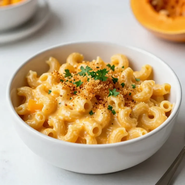 - 2 cups elbow macaroni - 2 cups butternut squash, peeled and diced - 2 tablespoons olive oil - 1 small onion, finely chopped - 2 cloves garlic, minced - 1 teaspoon dried sage - 1 teaspoon paprika - 1 ½ cups shredded sharp cheddar cheese - ½ cup grated Parmesan cheese - 2 cups milk (whole or plant-based) - 2 tablespoons all-purpose flour - Salt and pepper to taste - Fresh parsley, chopped (for garnish) I love using elbow macaroni in this dish. It holds the creamy cheese sauce well. Butternut squash adds a sweet touch and a beautiful color. The mix of sharp cheddar and Parmesan creates a rich flavor. Fresh herbs, like sage and parsley, elevate the taste. - Dairy substitutes: Use almond milk or oat milk for a dairy-free option. - Gluten-free pasta options: Try brown rice or quinoa pasta instead. - Seasoning variations: Experiment with thyme or rosemary for different flavors. Feel free to switch up the ingredients. You can make this dish fit your needs while keeping it tasty. {{ingredient_image_1}} Preheat the oven and cook the pasta Start by preheating your oven to 350°F (175°C). This step is key for a great bake. Next, fill a large pot with salted water. Bring it to a boil and add 2 cups of elbow macaroni. Cook the pasta until it is al dente. This usually takes about 7-9 minutes. Once done, drain the pasta and set it aside. Prepare the butternut squash Now, let’s prepare the butternut squash. In a medium saucepan, bring water to a gentle boil. Add 2 cups of peeled and diced butternut squash. Cook it for about 10-12 minutes, or until tender. Drain the squash and mash or blend it until smooth. This adds creaminess to your dish. Sautéing aromatics In a large skillet, heat 2 tablespoons of olive oil over medium heat. Add 1 small chopped onion and cook it until it turns translucent. This takes about 4-5 minutes. Next, add 2 minced garlic cloves, 1 teaspoon of dried sage, and 1 teaspoon of paprika. Stir for about a minute until your kitchen smells great. Thickening the sauce Sprinkle 2 tablespoons of all-purpose flour over the sautéed onions. Stir to blend everything well for about 1-2 minutes. Gradually pour in 2 cups of milk. Whisk continuously until the mixture thickens. This forms a nice base for your cheese sauce. Mixing the pasta and cheese sauce Now, stir in the mashed butternut squash, 1 ½ cups of shredded sharp cheddar cheese, and ½ cup of grated Parmesan cheese. Mix until everything is melted and smooth. Season with salt and pepper to your taste. Then, add the cooked elbow macaroni into the cheese sauce. Stir until the pasta is fully coated. Baking tips for the perfect crust Pour the mixture into a greased baking dish. Smooth it out evenly. Bake in your preheated oven for about 20-25 minutes. Look for a bubbly and golden top. This is how you know it’s done! Let it cool for a few minutes before serving. Enjoy your creamy comfort dish! To boost the taste of your butternut squash mac and cheese, try these herbs and spices: - Fresh thyme: Adds a lovely earthiness. - Nutmeg: A pinch gives warmth and depth. - Cayenne pepper: For a touch of heat. You can also add protein to make this dish a full meal. Consider these options: - Cooked chicken: Shred it and mix in. - Bacon bits: They add a savory crunch. - Chickpeas: For a plant-based boost. To make your dish healthier, sneak in more veggies. Here are a few ideas: - Spinach: Stir in fresh or frozen near the end. - Broccoli florets: Add them while cooking the pasta. - Carrots: Grate and mix in for sweetness. You can also swap out cheese for lighter options. Here are some choices: - Low-fat cheddar: Cuts calories while keeping flavor. - Nutritional yeast: Provides a cheesy taste with fewer calories. - Ricotta cheese: For a creamy texture with less fat. Avoid a dry mac and cheese by following these tips: - Don’t overcook the pasta: Aim for al dente. It will continue to cook in the oven. - Use enough liquid: Your cheese sauce should be creamy. If too thick, add more milk. To ensure proper cheese melting: - Add cheese slowly: This helps it melt evenly without clumping. - Stir constantly: Keep the heat low to avoid burning. - Use freshly grated cheese: Pre-shredded cheese contains anti-caking agents. These can prevent smooth melting. Pro Tips Use Fresh Butternut Squash: For the best flavor, opt for fresh butternut squash over canned puree. It gives a richer taste and better texture. Adjust Cheese to Taste: Feel free to mix different types of cheese. Gruyère or Fontina can add a delicious depth to your mac and cheese. Make it Creamier: If you prefer a creamier texture, add a little more milk or cream to the cheese sauce until it reaches your desired consistency. Top with Breadcrumbs: For an extra crunchy topping, sprinkle some seasoned breadcrumbs on top before baking. {{image_2}} For a tasty vegan version, swap the dairy cheese for plant-based cheese. Use nutritional yeast for a cheesy flavor. Almond, soy, or oat milk works well in place of regular milk. You can also thicken the sauce with soaked cashews or blended tofu. These swaps keep the dish creamy and rich without any animal products. If you need gluten-free options, choose gluten-free elbow pasta. Many brands make great pasta from brown rice or quinoa. For the sauce, use cornstarch or arrowroot powder as a thickener instead of flour. This will help you achieve a smooth and creamy sauce without gluten. You can add fun flavors to your dish. Try crispy bacon bits or sautéed spinach for extra taste. For a kick, use jalapeños or crushed red pepper. Regional twists can also be fun; add smoked cheese for a Southern flair or top with breadcrumbs for a crunchy texture. Each variation brings something new to your mac and cheese. To keep your butternut squash mac and cheese fresh, store it in an airtight container. Make sure to let it cool down before sealing. This dish will last about 3 to 5 days in the fridge. If you want to keep it longer, freezing is a great option. Portion the mac and cheese into freezer-safe containers. It can last for up to 3 months in the freezer. When you're ready to enjoy it again, thaw it in the fridge overnight. This helps keep the texture nice. To reheat your mac and cheese, use a few simple methods. 1. Microwave: Place your serving in a bowl. Add a splash of milk to keep it creamy. Heat for about 1 to 2 minutes, stirring halfway through. 2. Oven: Preheat your oven to 350°F (175°C). Place the mac and cheese in an oven-safe dish. Cover it with foil to lock in moisture. Bake for about 20 minutes. 3. Stovetop: Use a pan over medium heat. Add a little milk and stir often. Heat for about 5 to 7 minutes. All these methods keep your mac and cheese creamy. Adjust the cooking time based on how much you're reheating. Enjoy your meal! Butternut squash mac and cheese lasts about 3 to 5 days in the fridge. Store it in an airtight container to keep it fresh. Yes, you can make it ahead. Prepare the dish, but don’t bake it. Cover it and store it in the fridge. When you’re ready to eat, bake it for about 25 to 30 minutes at 350°F (175°C). Sharp cheddar cheese is my favorite for its strong flavor. I also like to use Parmesan cheese for a rich taste. Mixing these cheeses gives the best creamy texture and yummy taste. In this post, we explored how to make butternut squash mac and cheese, from ingredients to storage. We looked at key ingredients like elbow macaroni and various cheeses. I shared tips to enhance flavor and avoid common mistakes. You can try different variations, whether vegan or gluten-free. Remember, the goal is a creamy and tasty dish. With the right approach, you can create a comforting meal. Keep experimenting, and enjoy your mac and cheese!