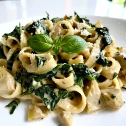 - 8 oz fettuccine pasta - 1 tablespoon olive oil - 2 cloves garlic, minced - 1 small onion, finely chopped - 1 can (14 oz) artichoke hearts, drained and chopped - 4 cups fresh spinach (or 1 cup frozen spinach) - 1 cup cream cheese, softened - 1/2 cup sour cream - 1/2 cup grated Parmesan cheese - 1 teaspoon lemon juice - Salt and pepper to taste - Red pepper flakes (optional for heat) - Fresh basil leaves for garnish When measuring ingredients, use dry measuring cups for solids like pasta and cheese. For liquids, use a liquid measuring cup. A kitchen scale can help ensure accuracy. Remember, precision matters for creamy pasta. Choose fresh spinach for the best flavor. Go for high-quality fettuccine; it holds the sauce well. Use good cream cheese and real Parmesan for a rich taste. Fresh garlic and onions work wonders in this dish. If you love spice, get fresh red pepper flakes for that extra kick. {{ingredient_image_1}} Start by boiling a large pot of salted water. Once it boils, add 8 ounces of fettuccine pasta. Cook it according to the package instructions until it is al dente. This usually takes about 8 to 10 minutes. After cooking, drain the pasta and set it aside. Remember to save a cup of the pasta water for later. Next, take a large skillet and heat 1 tablespoon of olive oil over medium heat. Add 2 minced garlic cloves and 1 small chopped onion. Sauté these until the onion turns clear, which should take about 3 to 4 minutes. The smell will be fantastic as the garlic and onion cook together. Now it's time to make the creamy sauce. Add 1 can of drained and chopped artichoke hearts and 4 cups of fresh spinach to the skillet. Cook for 2 to 3 minutes until the spinach wilts down. Lower the heat and add 1 cup of softened cream cheese and 1/2 cup of sour cream. Stir until everything is smooth and creamy. If it feels too thick, slowly add some reserved pasta water until you get the right texture. Finally, add the cooked fettuccine to your creamy sauce. Gently toss the pasta until it is well coated. Add 1/2 cup of grated Parmesan cheese, 1 teaspoon of lemon juice, salt, and pepper to taste. If you like a bit of heat, sprinkle in some red pepper flakes. Stir until the cheese melts and everything mixes well. Now you're ready to serve! One common mistake is overcooking the pasta. Always cook it al dente. This way, it stays firm and holds up well in the sauce. Another mistake is not seasoning enough. Salt enhances the flavors, so don’t be shy. Also, avoid adding too much cream cheese at once. This can make it hard to mix. Gradually add it for a smoother sauce. Lastly, don’t skip the lemon juice. It brightens the dish and balances the creaminess. If you want your pasta creamier, you can add more cream cheese or sour cream. If it’s too thick, slowly stir in some reserved pasta water. This water helps create a smooth texture. You can also try adding a splash of milk or heavy cream for extra richness. Just remember, adjust little by little until you find your perfect creaminess. To boost the flavor, consider adding fresh herbs like basil or parsley. You can also sprinkle in some garlic powder for a stronger garlic taste. For heat, red pepper flakes work great. If you like a tangy flavor, try adding a splash of white wine while cooking the garlic and onion. Nuts, like toasted pine nuts or walnuts, add a nice crunch and depth. Experiment with these extras to make your dish unique! Pro Tips Use Fresh Spinach: Fresh spinach will provide a vibrant color and better texture compared to frozen spinach. If using frozen, ensure it is fully thawed and drained to avoid excess moisture. Adjust Creaminess: If you prefer a lighter sauce, you can substitute some of the cream cheese and sour cream with Greek yogurt or a lower-fat cream alternative. Save Pasta Water: Always reserve some pasta water before draining. This starchy water can help adjust the consistency of your sauce without thinning it out too much. Flavor Boost: For an extra kick, consider adding a splash of white wine to the skillet after sautéing the onions and garlic, allowing it to reduce before adding the cream cheese. {{image_2}} To make this dish vegan, swap the cream cheese and sour cream for vegan versions. Use almond cream cheese or cashew cream for a rich taste. Nutritional yeast can add a cheesy flavor without dairy. Choose a plant-based pasta, like chickpea or lentil pasta, for a protein boost. These swaps keep the dish creamy and satisfying. If you need a gluten-free option, use gluten-free fettuccine. Many brands make pasta from brown rice or quinoa. These options can give you a great texture while being gluten-free. Cook them as directed on the package. This way, everyone can enjoy creamy spinach artichoke pasta. You can add seasonal vegetables for extra flavor. Try using asparagus or zucchini in spring. In summer, add cherry tomatoes for a sweet burst. Fall brings butternut squash, which adds creaminess. Feel free to mix and match. This keeps the dish fresh and exciting all year round. To keep your creamy spinach artichoke pasta fresh, let it cool first. Once cooled, transfer it to an airtight container. This helps prevent drying out. Store it in the fridge. It will last for about 3 to 5 days. When you're ready to enjoy leftovers, use a skillet or microwave. If using a skillet, add a splash of water or broth. Heat on low, stirring gently. This helps rehydrate the pasta. If using the microwave, cover the dish. Heat in short intervals, stirring often. This will warm it evenly. If you want to freeze the pasta, it’s best to do so without the fresh basil. Place the cooled pasta in a freezer-safe container. It can last for about 2 to 3 months in the freezer. When ready to eat, thaw it in the fridge overnight. Warm it on the stove with a bit of cream or broth for added creaminess. Yes, you can use frozen spinach. It saves time and works well in this dish. Just be sure to thaw it and drain any excess water before adding it to the mix. You can use Greek yogurt or ricotta cheese. Both add creaminess. If you prefer a lighter option, Greek yogurt is great. Ricotta gives a nice texture but is a bit richer. Leftovers can last up to three days in the fridge. Store them in an airtight container to keep them fresh. When ready to eat, reheat gently on the stove or in the microwave. Yes, you can prepare the sauce in advance. Just cook the pasta fresh when you are ready to serve. This helps keep the pasta from getting mushy. You can pair this dish with a simple green salad or garlic bread. A light, crisp salad adds a nice crunch. Garlic bread complements the creamy sauce perfectly. In this post, I covered all the essentials for making creamy spinach artichoke pasta. We explored key ingredients and tips for measuring and ensuring quality. You learned the step-by-step process, from cooking fettuccine to perfecting the sauce. I shared common mistakes to avoid and fun variations, like vegan options. I also included storage tips to keep your pasta fresh. This dish is simple yet full of flavor, making it great for any meal. Enjoy creating your own creamy masterpiece!