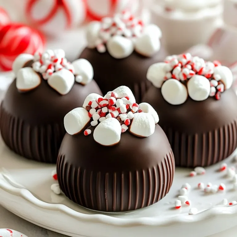 To make delightful hot chocolate bombs, you need a few simple ingredients. Here’s the list: - 1 cup high-quality dark chocolate chips (or milk chocolate if preferred) - 1/2 cup hot cocoa mix - 1/2 cup mini marshmallows - 1/4 cup crushed peppermint candies (or your choice of toppings) - Silicone mold for shaping hot chocolate bombs - Optional: decorative sprinkles for garnish These ingredients are easy to find at your local grocery store. I love using high-quality chocolate for a rich taste. If you want a sweeter treat, milk chocolate works great too. The hot cocoa mix gives the bomb its signature flavor. Mini marshmallows add a fun and fluffy texture. Crushed peppermint candies bring a festive touch, but feel free to use any toppings you like! The silicone mold is key to shaping your bombs. It makes removing them easy. Lastly, decorative sprinkles can make your bombs look even more tempting. You can mix and match these ingredients to fit your taste. Enjoy the process of making these sweet treats! {{ingredient_image_1}} To start, you need to melt the chocolate. You can use the microwave or a double boiler. If you choose the microwave, place the chocolate chips in a bowl. Heat them in 30-second bursts. Stir between each burst until smooth. If you use a double boiler, heat water in a pot. Place a bowl on top and let the chocolate melt gently. Next, you coat the molds. Use a spoon or a pastry brush to spread chocolate inside the silicone mold. Make sure the layer is thick enough to hold together. If it's too thin, your bombs will break. Once coated, put the mold in the fridge for about 10 minutes. This helps the chocolate firm up. After the chocolate sets, take out the mold. Add 1 to 2 tablespoons of hot cocoa mix to each shell. Then, throw in a handful of mini marshmallows. For some fun, sprinkle crushed peppermint candies or your favorite toppings on top. Now, it’s time to seal the bombs. Heat a plate in the microwave for 30 seconds. Take the empty chocolate shells and press their open edges onto the warm plate. This melts the edges slightly. Quickly press the halves together to seal them. Hold them for a few seconds. This step is key for keeping the bombs intact. If you want to make them pretty, drizzle some melted chocolate on top. You can also add sprinkles for extra cheer. This step is fun and adds a personal touch. Once set, store your hot chocolate bombs in an airtight container. Keep them in a cool, dry place. They will stay fresh until you are ready to enjoy them. To get smooth chocolate, use high-quality chocolate chips. Melt them slowly. I recommend using a microwave. Set the power to medium and heat in 30-second bursts. Stir after each round. If you prefer, use a double boiler for a gentle melt. This method avoids burning the chocolate. Always stir until silky and shiny. Choose silicone molds for making hot chocolate bombs. They are flexible and non-stick. This makes it easy to pop out your bombs. Remember to coat the molds thickly with chocolate for strength. This will help keep each bomb intact. Look for molds shaped like spheres for a classic look. You can add fun flavors to your hot chocolate bombs. Try different toppings like crushed cookies, caramel bits, or nuts. Experiment with spices like cinnamon or chili powder for a kick. For a minty touch, crushed peppermint is fantastic. These twists make each bomb unique and exciting. Pro Tips Quality Matters: Use high-quality chocolate chips for a richer flavor and smoother texture in your hot chocolate bombs. Chill for Success: Ensure your chocolate layers are thick enough and chill the mold properly to prevent cracks when sealing. Customize Your Fillings: Experiment with different fillings like flavored syrups, nuts, or dried fruit to create unique hot chocolate experiences. Perfect Serving: For the best presentation, serve the bombs in clear mugs to showcase the melting action when hot milk is poured over them. {{image_2}} You can spice up your hot chocolate bombs for the holidays. Try using white chocolate with crushed gingerbread cookies for a cozy winter treat. For a festive touch, add a sprinkle of cinnamon or nutmeg. During Valentine's Day, use red and pink chocolate and fill them with heart-shaped marshmallows. For Halloween, consider dark chocolate with spooky sprinkles and candy corn. If you want a vegan or dairy-free option, use dairy-free chocolate chips. Replace the hot cocoa mix with a vegan version. You can even use coconut milk powder for a creamy texture. Mini marshmallows often contain gelatin, so look for vegan marshmallows. This way, everyone can enjoy your delicious hot chocolate bombs! You can customize your hot chocolate bombs with unique fillings. Instead of hot cocoa mix, try matcha powder for a green tea twist. You can also add flavored syrups, like hazelnut or caramel. For something fruity, use dried raspberries or strawberries. Experimenting with fillings makes your hot chocolate bombs special and fun! You can find hot chocolate bombs online easily. Look for trusted sites like Amazon or Etsy. They often have a wide range of choices. Check reviews to find high-quality products. Look for sellers who focus on gourmet items. These sellers often use fine ingredients. Read the descriptions carefully to ensure freshness. Some gourmet chocolate shops also sell hot chocolate bombs online. These shops may offer unique flavors. Look for specialty retailers that focus on chocolate. They often provide better quality and taste. You can even find seasonal flavors, which are fun to try. Local shops and bakeries are great places to find hot chocolate bombs. Check out your nearby chocolate shops first. Many of them sell homemade treats. Local bakeries may also make their own versions. Ask them if they have any in stock. Farmers' markets are also a good option. Many vendors sell homemade goods there. You might discover unique flavors that you cannot find elsewhere. Don’t forget to check your grocery store too. Some stores carry gourmet items, including hot chocolate bombs. When you find something you love, buy a few extra. They make great gifts or treats for yourself. Enjoy the warm, cozy experience that a hot chocolate bomb brings! Hot chocolate bombs are fun, round shells made of chocolate. When you drop them into hot milk, they melt and release cocoa powder, marshmallows, and other treats. They turn your drink into a delightful experience. 1. Prepare Your Mug: Get a mug ready for your hot chocolate. 2. Place the Bomb: Set a hot chocolate bomb in your mug. 3. Heat Your Milk: Heat milk until it’s very hot but not boiling. 4. Pour the Milk: Slowly pour the hot milk over the bomb. 5. Watch the Magic: Enjoy watching it melt and mix. 6. Stir and Enjoy: Stir your drink and savor the flavor. Yes, you can make hot chocolate bombs ahead of time. Store them in an airtight container. Keep them in a cool, dry place. They can last for up to two weeks if stored properly. You can add many fun items to your bombs, like: - Flavored cocoa mixes (like salted caramel) - Different types of chocolate chips - Sprinkles for color - Crushed cookies for extra crunch Feel free to get creative with your choices! You now have all the knowledge to make hot chocolate bombs. We covered the essential ingredients, step-by-step instructions, and tips for success. You can get creative with flavors and toppings. Remember, these treats are fun to make and customize. So, gather your supplies, get melting, and enjoy this cozy drink. You'll impress friends and family with your hot chocolate bombs. Happy making!