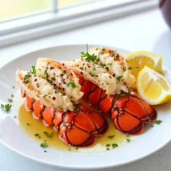 To make the best Spicy Garlic Butter Lobster Tails, you need a few key items. Each ingredient adds its own magic to the dish. Here’s what you will need: - 4 lobster tails - 1/2 cup unsalted butter - 4 cloves garlic, minced - 1 tablespoon lemon juice - 1 teaspoon red pepper flakes (adjust to spice preference) - 1 teaspoon smoked paprika - Salt and pepper to taste - Fresh parsley, chopped, for garnish - Lemon wedges, for serving Each ingredient plays a role. The lobster tails are the star, bringing sweet and tender meat. Unsalted butter adds richness. Garlic gives it that wonderful aroma. Lemon juice brightens the flavor. Red pepper flakes and smoked paprika provide a spicy kick. Salt and pepper bring balance. Finally, parsley and lemon wedges make the dish look and taste fresh. When you gather these ingredients, ensure they are fresh. Fresh lobster and garlic enhance the taste. Using high-quality butter makes a difference too. The right spices can elevate your dish from good to great. Enjoy the process of gathering these items; it sets the stage for a wonderful meal. {{ingredient_image_1}} 1. Preheating the oven: Start by preheating your oven to 425°F (220°C). This heat will help cook the lobster tails evenly and quickly. 2. Splitting the lobster tails: Next, grab your kitchen shears. Carefully split the lobster tails in half lengthwise. Place them flat on a baking dish with the flesh side up. This step helps the butter soak into the meat. 3. Preparing the garlic butter mixture: In a small saucepan, melt 1/2 cup of unsalted butter over medium heat. Once melted, add 4 cloves of minced garlic. Sauté this for about 1-2 minutes until the garlic smells great. Be careful not to burn it. Then, stir in 1 tablespoon of lemon juice, 1 teaspoon of red pepper flakes, 1 teaspoon of smoked paprika, salt, and pepper to taste. Mix it well to combine all these flavors. 1. Brushing the lobster with butter: Take your spicy garlic butter mixture and generously brush it over the flesh of each lobster tail. Make sure each tail is well coated for the best flavor. 2. Baking time and temperature: Place the baking dish in your preheated oven. Bake the lobster tails for 12-15 minutes. This timing helps ensure they are cooked just right. 3. Checking for doneness: To know if the lobster tails are done, check if the meat is opaque and cooked through. The internal temperature should reach 140°F (60°C). Once they reach this point, they are ready to eat! How to avoid overcooking lobster To keep lobster tender, watch the time closely. Overcooking makes it chewy. Bake lobster tails for 12 to 15 minutes. Check them often. The key is to take them out as soon as they turn opaque. Ideal internal temperature for lobster tails The perfect temperature for lobster tails is 140°F (60°C). Use a meat thermometer to check. Insert it into the thickest part of the tail, avoiding the shell. This ensures the lobster cooks evenly and stays juicy. Adding herbs or additional spices You can boost flavor by adding herbs. Fresh thyme or basil works well. You can also try more spices. Cayenne pepper adds heat. Paprika gives a nice color. Mix and match based on your taste. Best ways to serve Serve lobster tails with lemon wedges. The fresh juice brightens the dish. You can also pair it with a side salad or rice. A light white wine complements the meal nicely. Present it on a beautiful plate for a fancy touch. Pro Tips Choose Fresh Lobster: Ensure your lobster tails are fresh for the best flavor and texture. Look for tails that feel firm and have a slight ocean smell. Butter Temperature: When melting the butter, keep the heat low to avoid burning the garlic. You want it to be fragrant, not browned. Adjust Spice Level: Feel free to adjust the amount of red pepper flakes to suit your taste. You can add more for extra heat or less for a milder flavor. Broil for Extra Crisp: If you prefer a crispy top, switch to broil for the last couple of minutes of cooking. Just keep an eye on it to prevent burning. {{image_2}} You can change the spice level of your lobster tails easily. If you love heat, add more red pepper flakes. For milder flavors, use less. This lets you control the dish to your taste. Garnishes can also change the vibe of the dish. Try adding fresh chives or dill instead of parsley. You can even use lemon zest for a bright touch. Pair your lobster with garlic bread or a fresh salad for a complete meal. Grilling lobster tails gives them a smoky flavor. To grill, preheat your grill to medium-high. Brush the lobster with the garlic butter mix and grill for 6-8 minutes. Keep an eye on them to avoid overcooking. Baking is another great method. You already know how to bake them at 425°F (220°C) for a juicy lobster. Using a broiler can add a nice finish. Broil the lobster tails for 3-4 minutes at the end of cooking. This gives them a nice char and extra flavor. To keep leftovers fresh, store lobster tails in the fridge. Place them in an airtight container. They are best eaten within two days. For longer storage, you can freeze the lobster tails. Wrap them tightly in plastic wrap and then in aluminum foil. This helps avoid freezer burn. They can last up to three months in the freezer. When reheating lobster tails, aim to keep them moist. The best method is to use the oven. Preheat your oven to 350°F (175°C). Place the lobster tails in a baking dish. Add a splash of water or broth for moisture. Cover with foil to trap steam. Heat for about 10-15 minutes. Check to ensure they don’t dry out. You can also use a microwave, but be careful. Heat in short bursts to avoid overcooking. Enjoy your leftovers just as much as the first time! To check if lobster tails are cooked, look for the color. The meat should turn opaque and white. It should also spring back when touched. The internal temperature should reach 140°F (60°C). Use a food thermometer for accuracy. If you see the meat pulling away from the shell, it is done. Yes, you can use frozen lobster tails. Just thaw them before cooking. To thaw, place them in the fridge overnight. You can also run them under cold water for about 30 minutes. This helps keep the meat tender. Ensure they are fully thawed for best results. Lobster tails pair well with many sides. Here are some great options: - Garlic bread - Steamed asparagus - Roasted potatoes - Creamy risotto - Fresh salad These sides enhance the meal and add balance to the dish. You can also serve with a light white wine for a nice touch. This blog post shared the perfect way to cook lobster tails. We covered key ingredients, easy steps, and helpful tips. Remember to check your lobster’s doneness and adjust flavors to suit your taste. You can choose different cooking methods or add spices for more variety. Storing leftovers correctly keeps your meal fresh. Try new variations to make it your own. Cooking lobster tails can be simple and tasty. Enjoy your rich flavors and impress your guests with this dish!