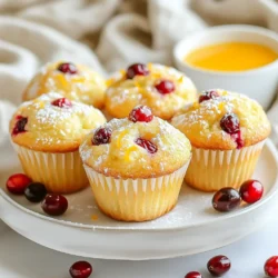 - 1 ½ cups all-purpose flour - ¾ cup granulated sugar - 2 teaspoons baking powder - ½ teaspoon baking soda - ½ teaspoon salt - 1 teaspoon ground cinnamon - 1 large egg - ¾ cup buttermilk (or plant-based milk) - ⅓ cup vegetable oil - Zest of 1 large orange - 1 cup fresh or frozen cranberries (chopped if large) - 1 teaspoon vanilla extract - Optional: ½ cup chopped walnuts or almonds for added crunch These ingredients come together to create a delightful muffin. The all-purpose flour forms the base, while granulated sugar adds sweetness. Baking powder and baking soda give the muffins a nice rise. Ground cinnamon and salt enhance the flavor profile, making it warm and inviting. For the liquid ingredients, you’ll need a large egg, buttermilk, and vegetable oil. The egg binds everything together, while buttermilk adds moisture. Vegetable oil ensures a tender texture. Flavor bursts from the orange zest and vanilla extract. This is where the magic happens! The cranberries provide tartness. You can use fresh or frozen, depending on your preference. If you want extra texture, consider adding chopped walnuts or almonds. They bring a nice crunch to every bite. {{ingredient_image_1}} 1. Preheat your oven to 350°F (175°C). This step is key for even baking. Line a muffin tin with paper liners or grease it lightly. This helps the muffins release easily after baking. 2. Mix the dry ingredients. In a large bowl, combine 1 ½ cups all-purpose flour, ¾ cup granulated sugar, 2 teaspoons baking powder, ½ teaspoon baking soda, ½ teaspoon salt, and 1 teaspoon ground cinnamon. Whisk them together until they blend well. This creates a nice base for your muffins. 3. Combine the wet ingredients. In another bowl, whisk together 1 large egg, ¾ cup buttermilk (or plant-based milk), ⅓ cup vegetable oil, the zest of 1 large orange, and 1 teaspoon vanilla extract. Mix until smooth. These ingredients add moisture and flavor. 4. Fold in cranberries and nuts. Gently pour the wet mix into the dry mix. Fold them together until just combined. Be careful not to overmix. Then, add 1 cup of chopped cranberries and optional ½ cup of chopped walnuts or almonds. Fold them in until they are evenly spread through the batter. 1. Portion the batter into muffin cups. Spoon the batter into the prepared muffin tin, filling each cup about ¾ full. This ensures they have room to rise. 2. Bake at the right time and temperature. Place the muffin tin in your preheated oven. Bake for 18-20 minutes. Stick a toothpick in the center of a muffin. If it comes out clean, they are ready. 3. Cool the muffins. Let them cool in the pan for 5 minutes. Then, transfer them to a wire rack to cool completely. This helps them firm up and keeps them from getting soggy. Enjoy the lovely aroma as they cool! To make the best cranberry orange muffins, avoid overmixing the batter. Mix just until the flour disappears. This keeps your muffins light and fluffy. If you mix too much, you might end up with tough muffins. Next, ensure your cranberries are evenly distributed. After folding in the cranberries, check for clumps. You want each muffin to have a burst of cranberry goodness. If you see any large clumps, break them apart gently with your spatula. Adding spices can boost the flavor of your muffins. Ground nutmeg or ginger can add a warm spice note. Start with a pinch and taste the batter. You can also adjust the orange zest for a brighter citrus flavor. For storing muffins, keep them fresh longer. Place them in an airtight container. You can store them at room temperature for a few days. If you want to keep them longer, freeze the muffins. Just wrap them well in plastic wrap and then place them in a freezer bag. They can last for up to three months in the freezer. Pro Tips Use Fresh Cranberries: Fresh cranberries give the best flavor and texture. If using frozen, make sure not to thaw them before adding to the batter to avoid excess moisture. Don't Overmix: Gently folding the batter helps maintain a tender muffin. Overmixing can lead to dense and tough muffins. Cool Before Serving: Allowing the muffins to cool for a few minutes in the pan helps them set and makes them easier to remove without breaking. Add a Zesty Glaze: For an extra burst of flavor, drizzle a simple glaze made from powdered sugar and orange juice over the cooled muffins. {{image_2}} You can easily adapt the recipe for different diets. For a gluten-free option, use gluten-free flour. Just make sure it measures the same as all-purpose flour. This keeps the texture light and fluffy. If you want a plant-based twist, replace buttermilk with almond or soy milk. These substitutes blend well and keep the muffins moist. Feel free to play with flavors. You can swap cranberries for blueberries or raspberries. They add a nice burst of sweetness. If you like nuts, try using pecans or pistachios instead of walnuts. These nuts provide a unique crunch. You can also mix in some coconut flakes for a tropical touch. Each variation brings its own charm to the muffins. You can keep your cranberry orange muffins at room temperature. Place them in a sealed container. This helps keep them fresh for up to three days. If your kitchen is warm, you should refrigerate them. In the fridge, they can last about a week. Just remember, refrigeration may change their texture. Freezing is a great way to save muffins for later. To freeze, let them cool completely first. Wrap each muffin in plastic wrap tightly. Then, place them in a freezer bag. Make sure to squeeze out the air. They can stay good for about three months in the freezer. To thaw, take a muffin out and leave it at room temperature. This usually takes about an hour. If you want it warm, pop it in the microwave for 15 seconds. Enjoy your muffins just like fresh! Can I use dried cranberries instead of fresh? Yes, you can use dried cranberries. They add a sweet burst of flavor. Just soak them in warm water for about 10 minutes. Drain and pat them dry before adding to the batter. This helps them to be less chewy and more plump. How do I make these muffins vegan? To make vegan cranberry orange muffins, swap the egg for a flax egg. Mix 1 tablespoon of ground flaxseed with 2.5 tablespoons of water, then let it sit for 5 minutes. Also, replace buttermilk with plant-based milk and a splash of vinegar. Use vegetable oil as your fat for a great texture. What can I serve with cranberry orange muffins? You can serve these muffins with a cup of tea or coffee. They pair well with a light yogurt or a simple fruit salad. For an extra treat, drizzle a bit of orange glaze on top. This adds sweetness and a nice shine. You learned how to make delicious cranberry orange muffins with a simple recipe outline. We covered the key ingredients, preparation steps, baking methods, and tips for success. Remember to avoid overmixing for the best texture and feel free to explore variations. Storing them properly keeps your muffins fresh longer. Enjoy this fun baking experience and delight in your tasty results. Making these muffins is easy, and you can customize them to suit your taste. Happy baking!